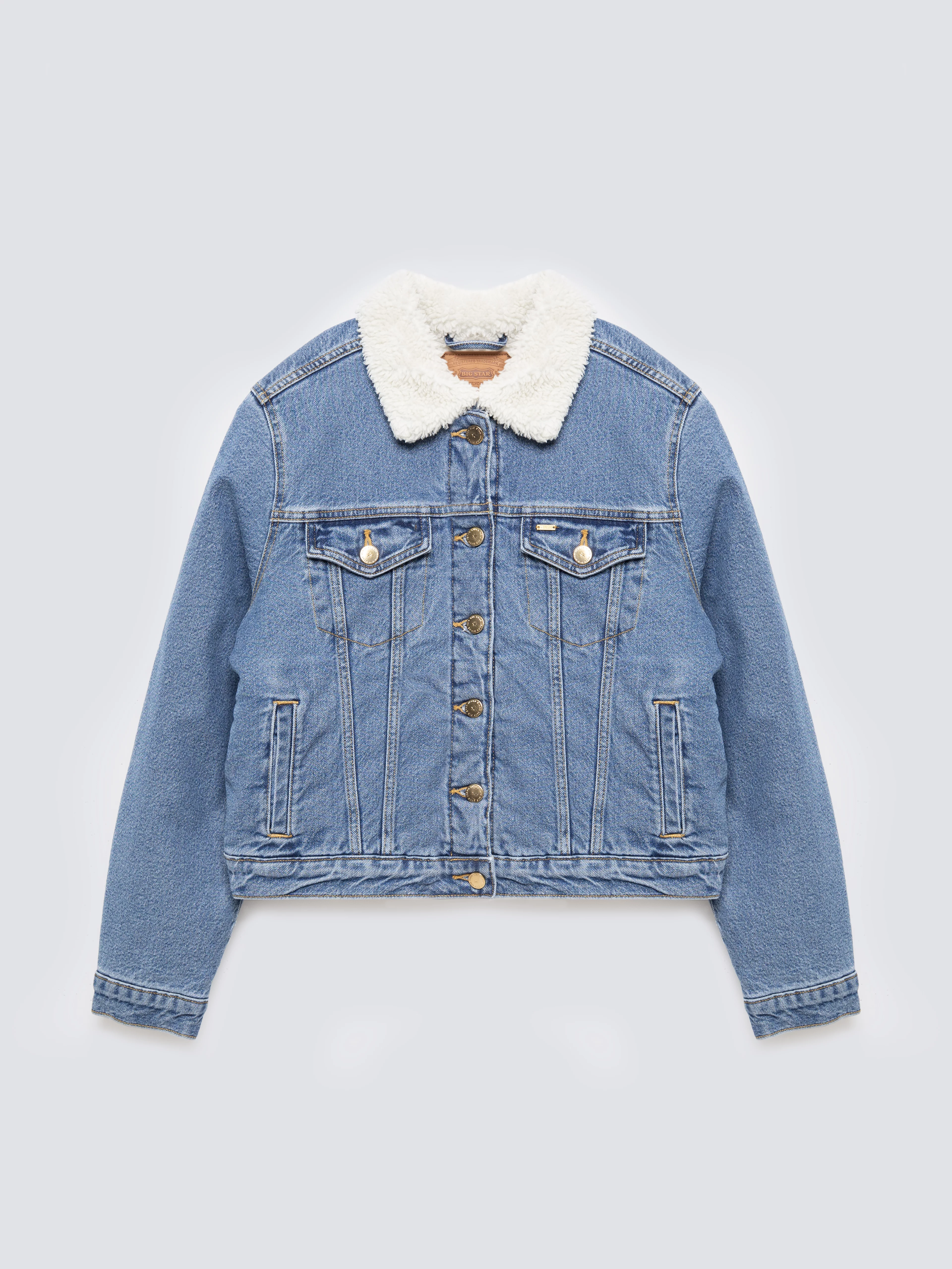 Kurtka damska jeansowa z kożuszkiem niebieska Aspen 485