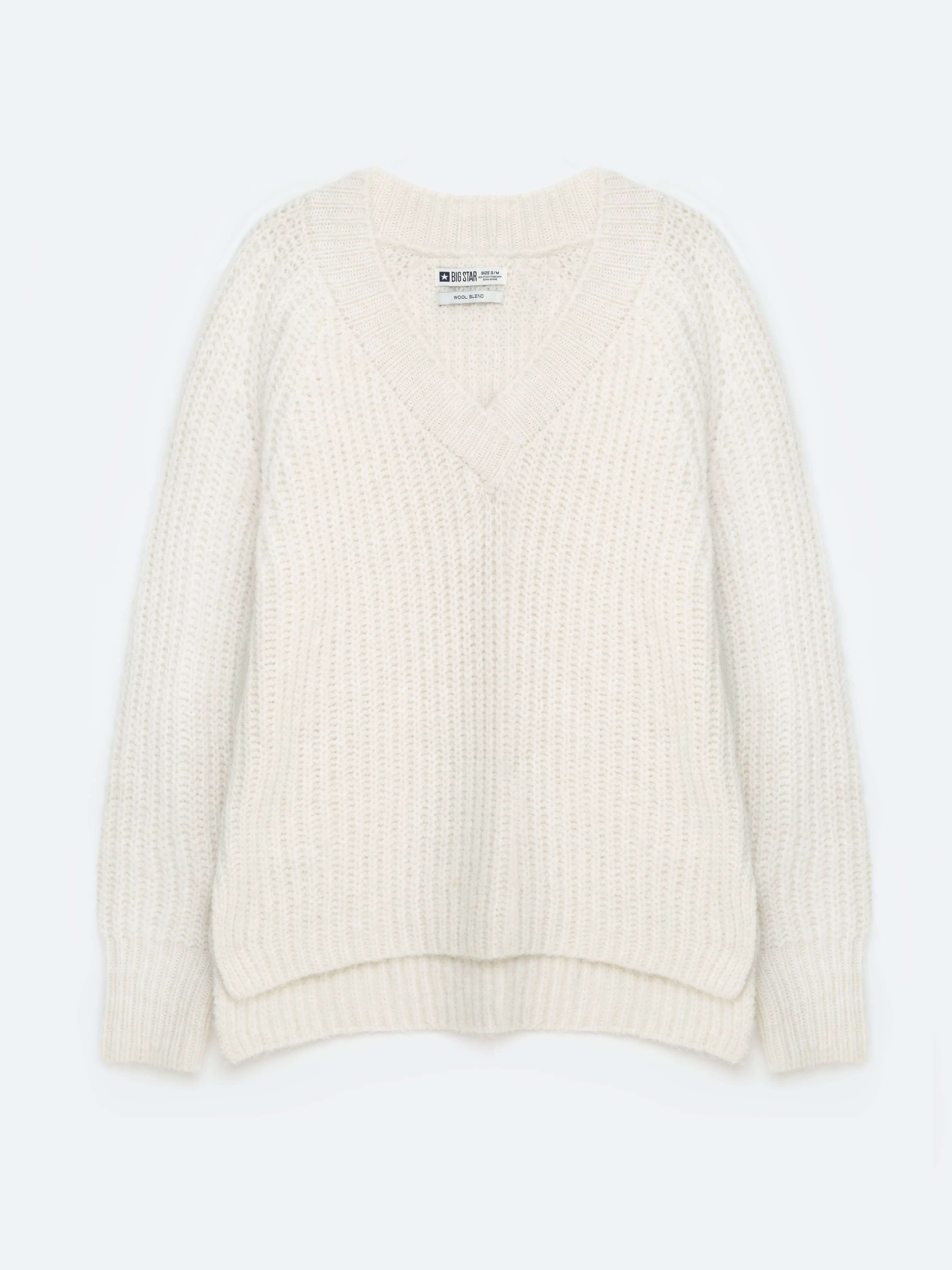 Sweter damski z dekoltem v-neck perłowy Mayamiya 103