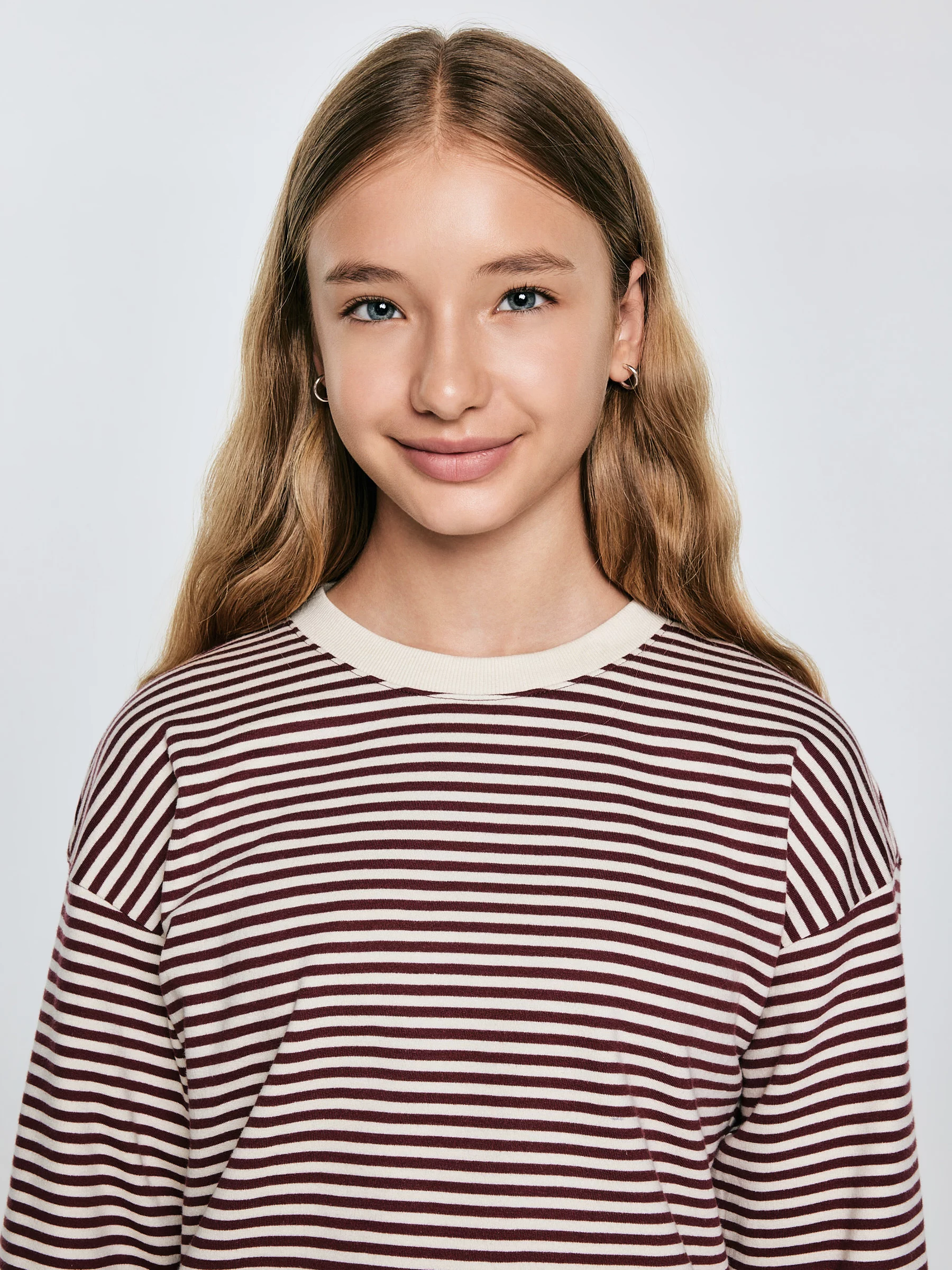 Bluzka dziewczęca w paski bordowo-beżowa Lanla 604