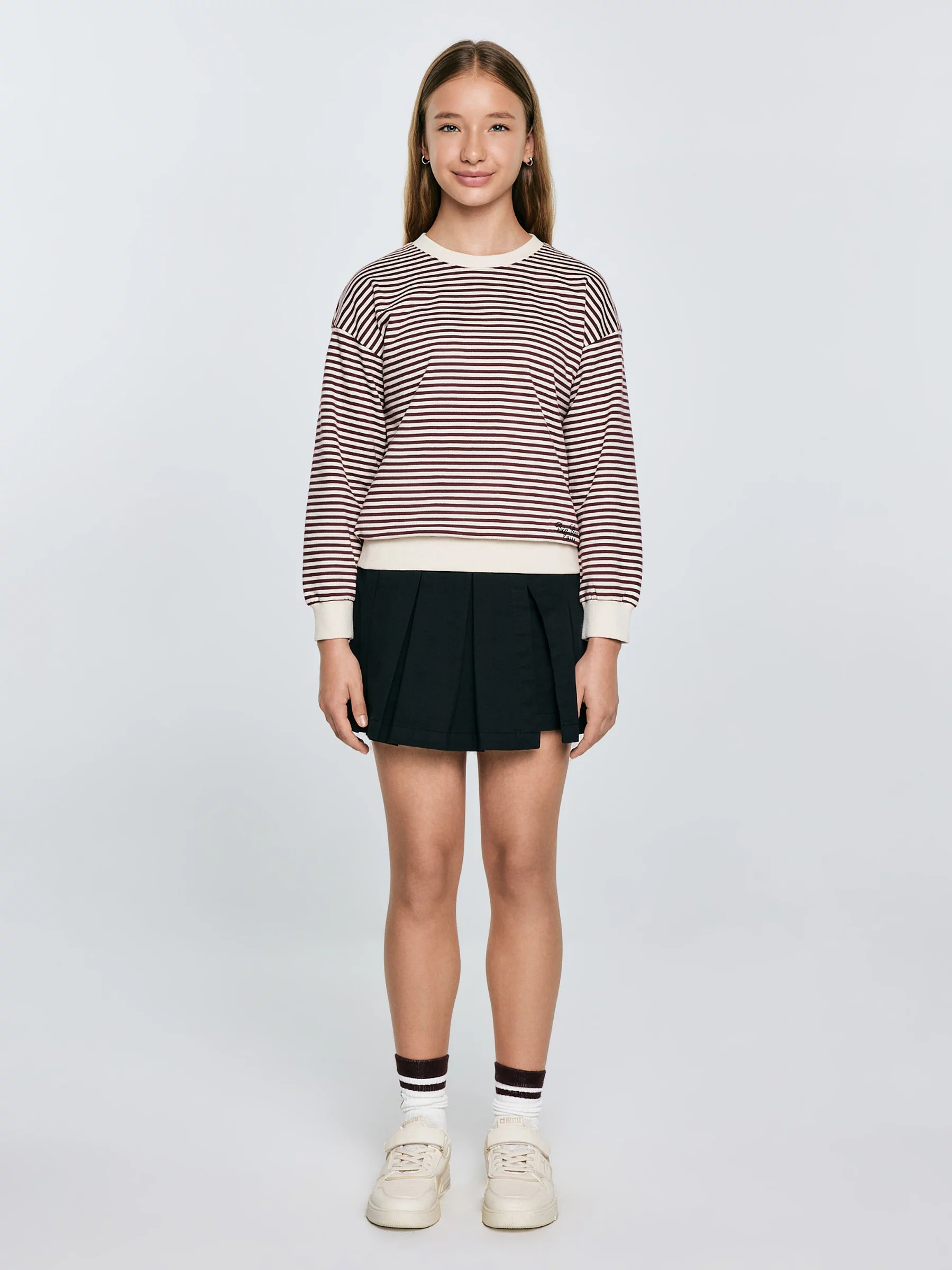 Bluzka dziewczęca w paski bordowo-beżowa Lanla 604