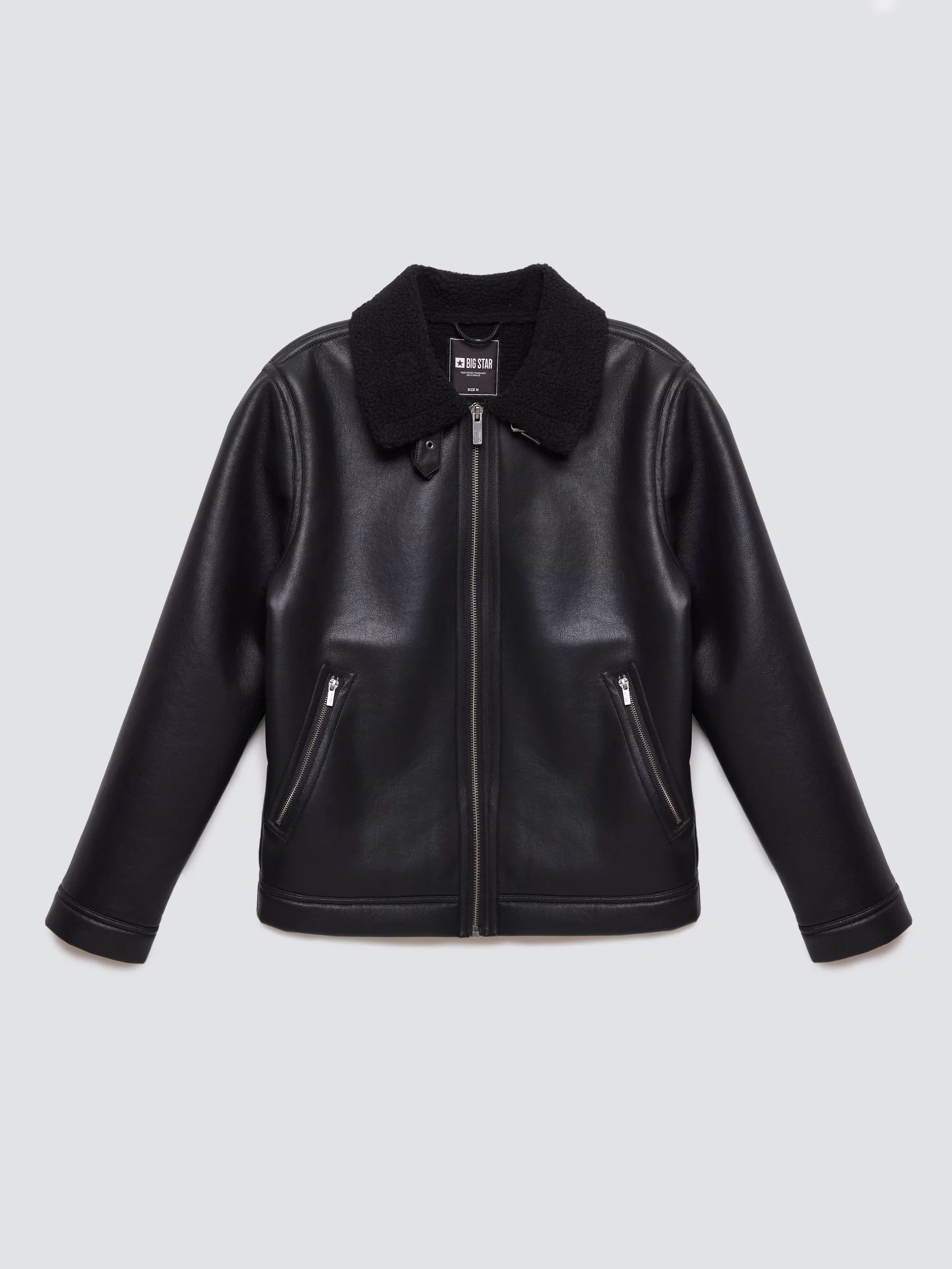 Kurtka męska pilotka z kołnierzem ze skóry ekologicznej czarna Nimo 906