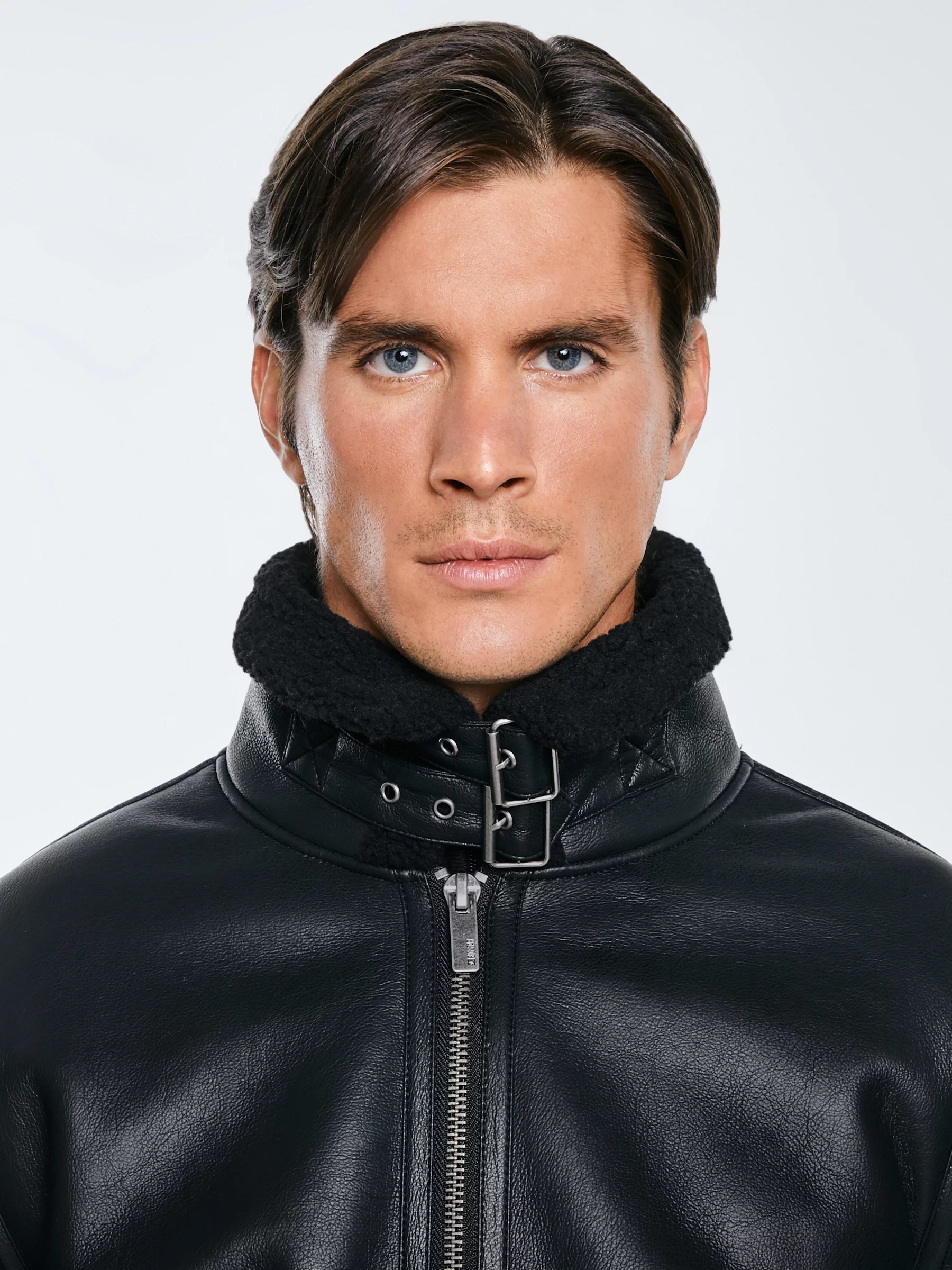 Kurtka męska pilotka z kołnierzem ze skóry ekologicznej czarna Nimo 906