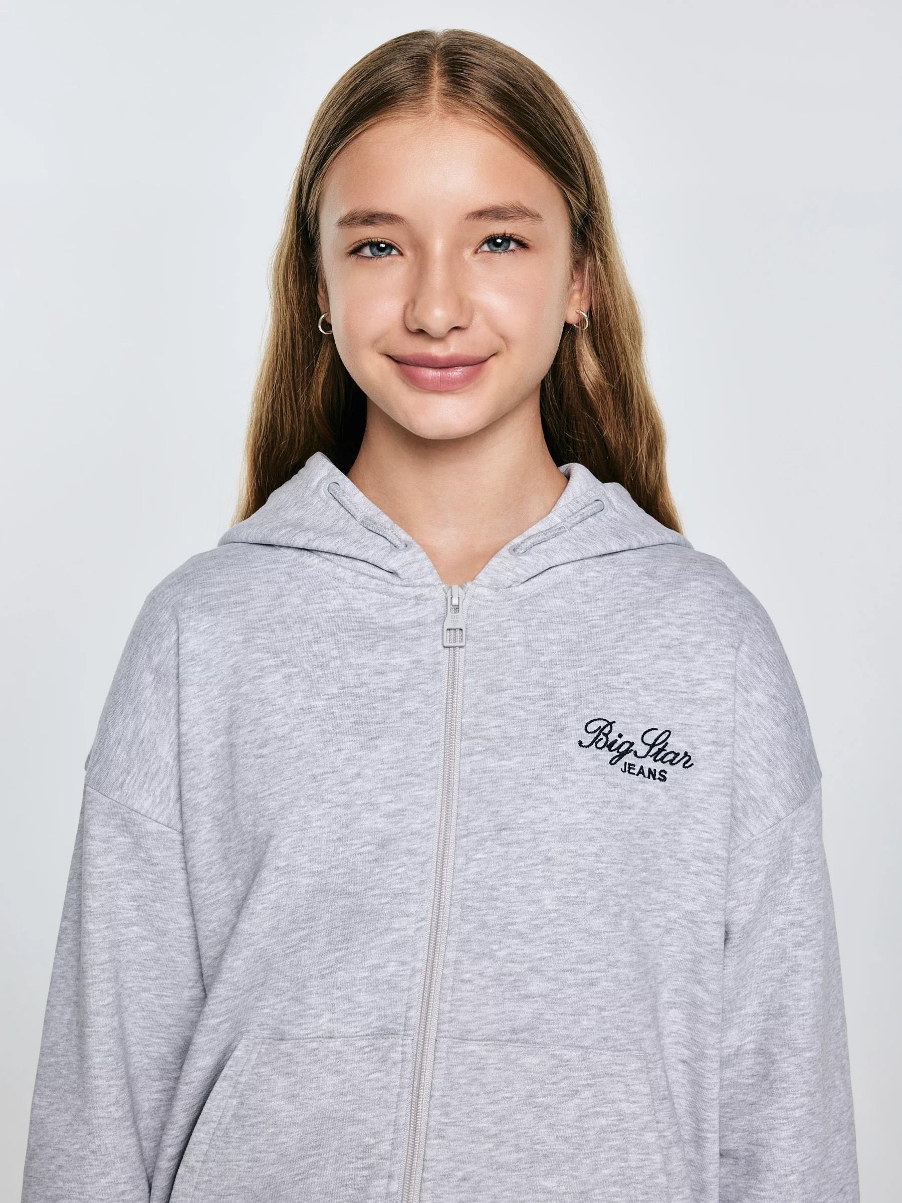 Bluza dziewczęca rozpinana z kapturem szara Milana 901