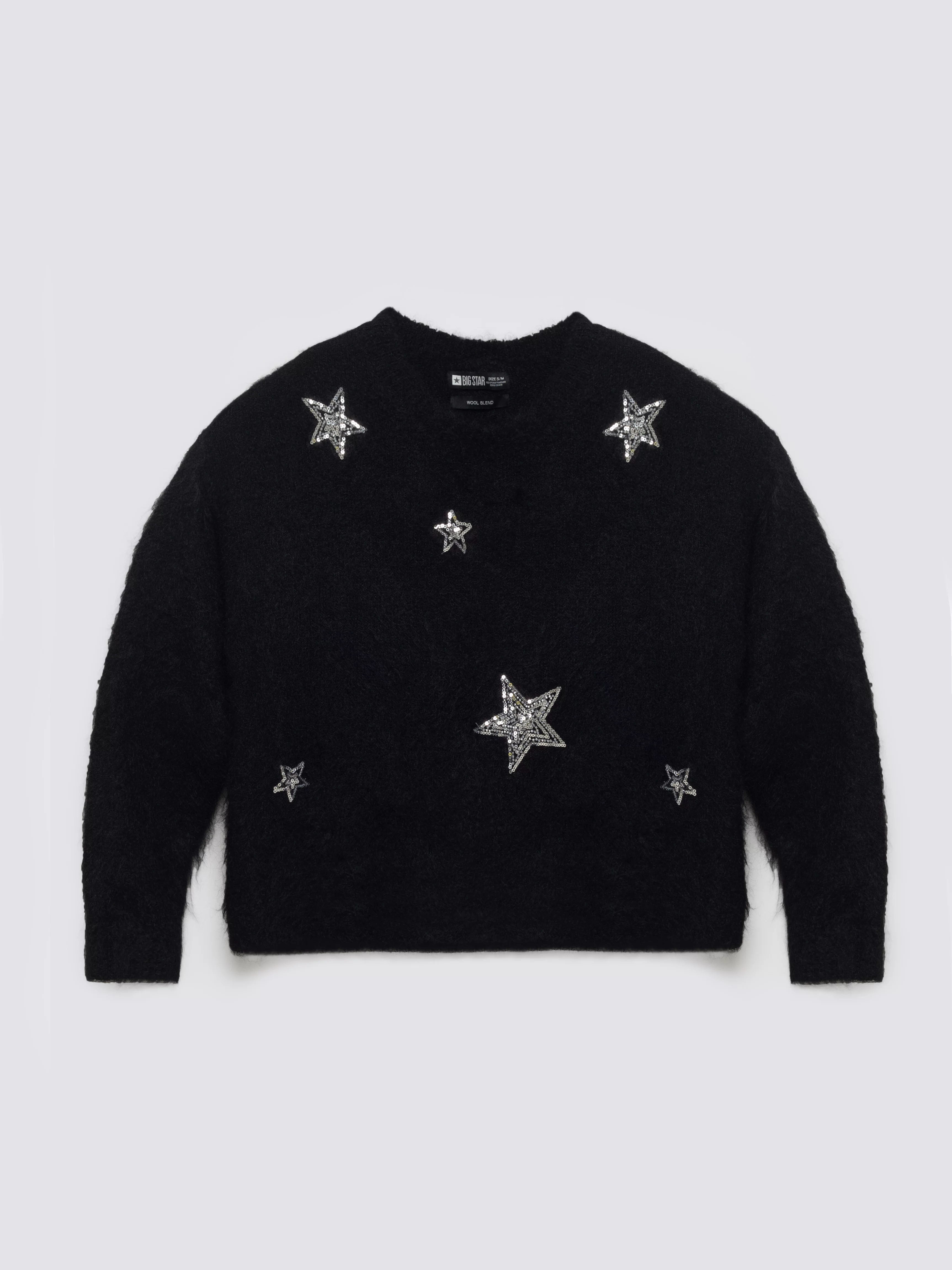 Sweter damski z dodatkiem wełny z aplikacją czarny Starlia 906