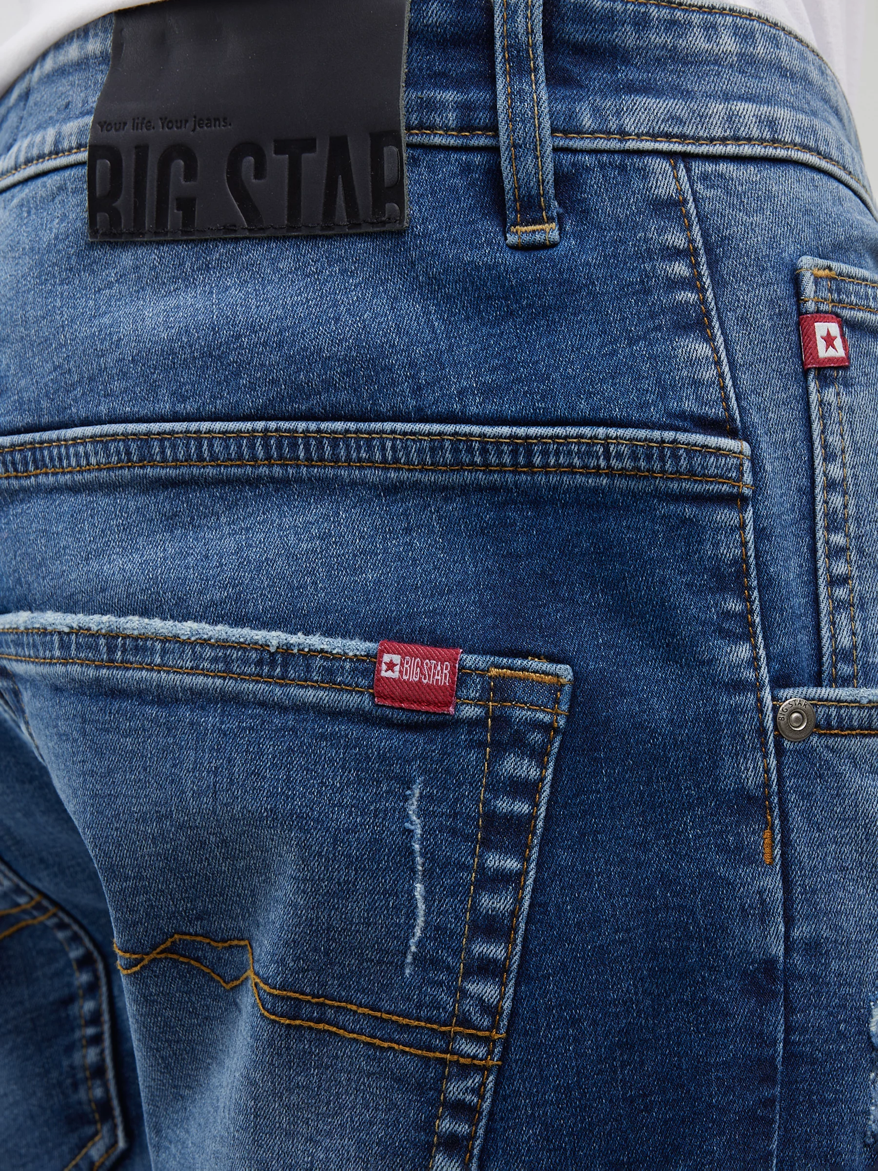 Szorty męskie jeansowe z przetarciami granatowe Conner 407