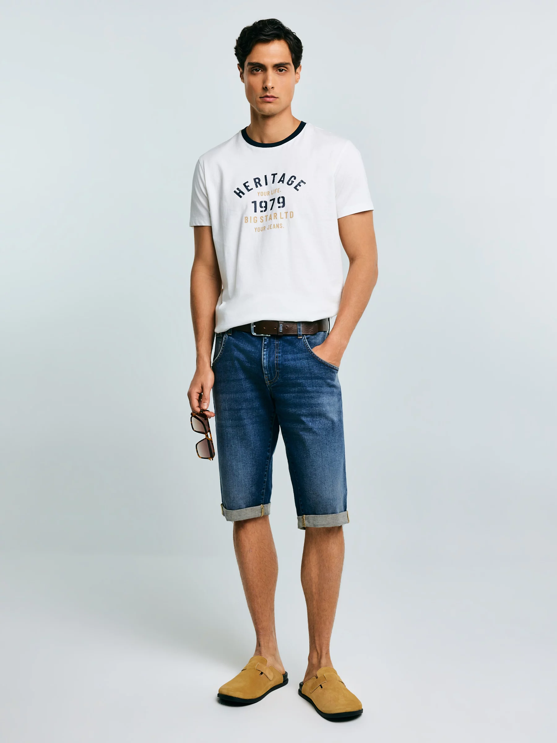 Szorty męskie jeansowe z przetarciami granatowe Conner 407