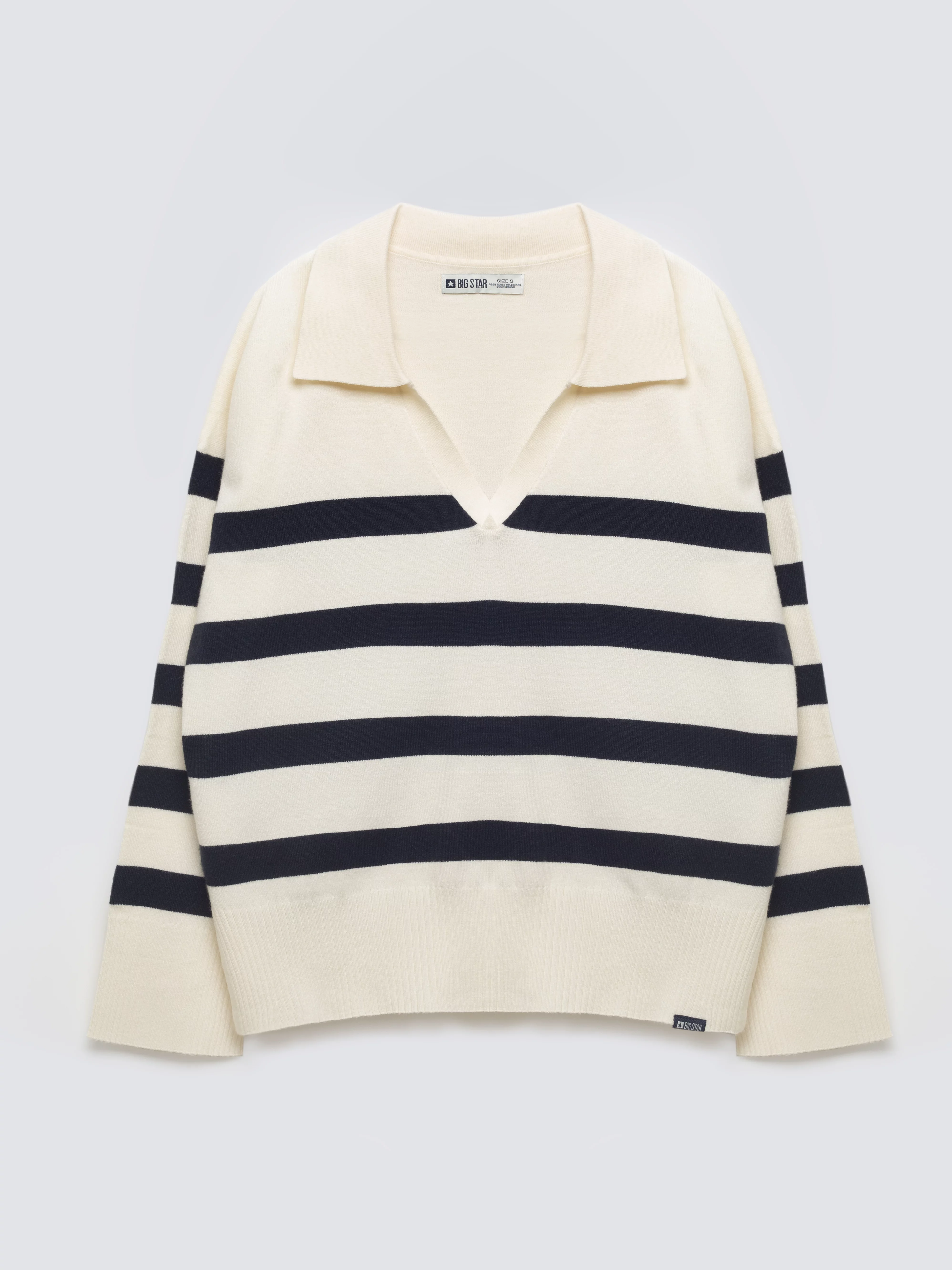 Sweter damski polo w pasy kremowo-czarne Alina 100