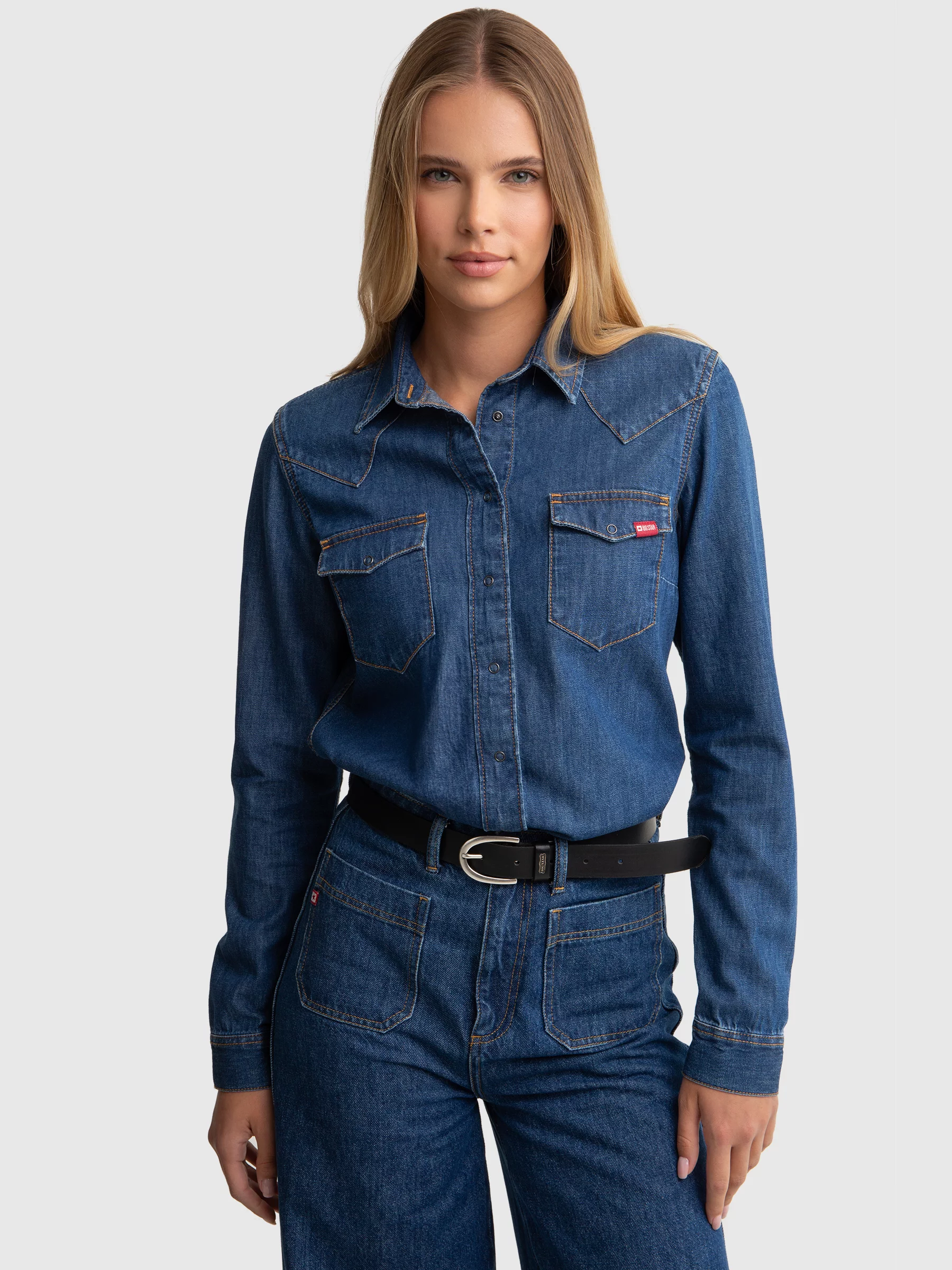 Koszula damska jeansowa slim granatowa Norra 524