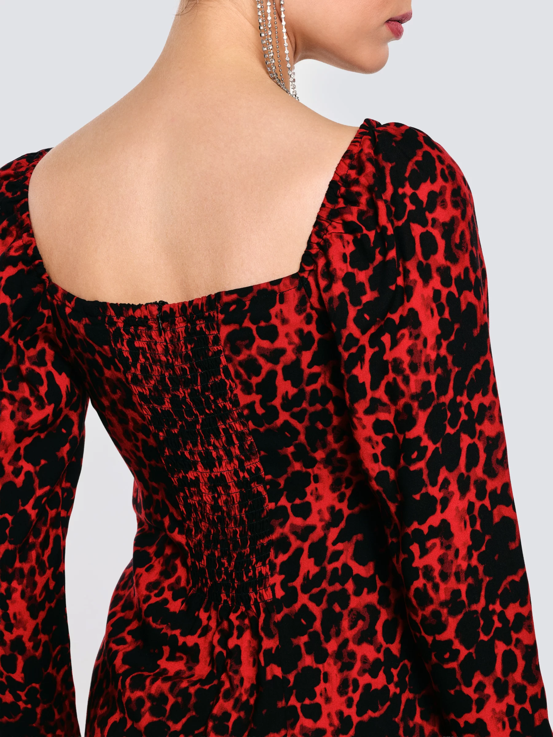 Sukienka damska midi z wiskozy z nadrukiem czerwono-czarna Kiara 603