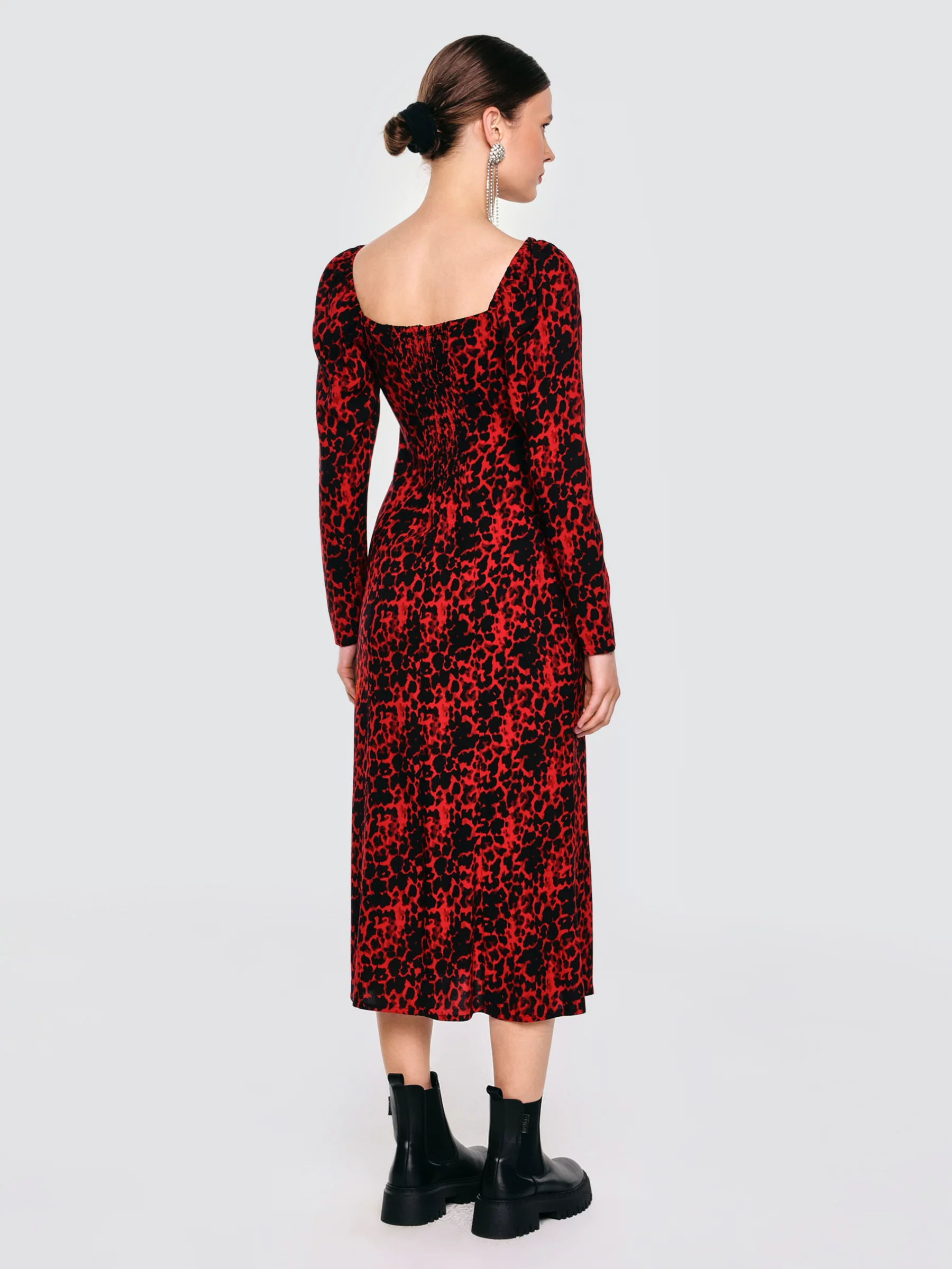 Sukienka damska midi z wiskozy z nadrukiem czerwono-czarna Kiara 603