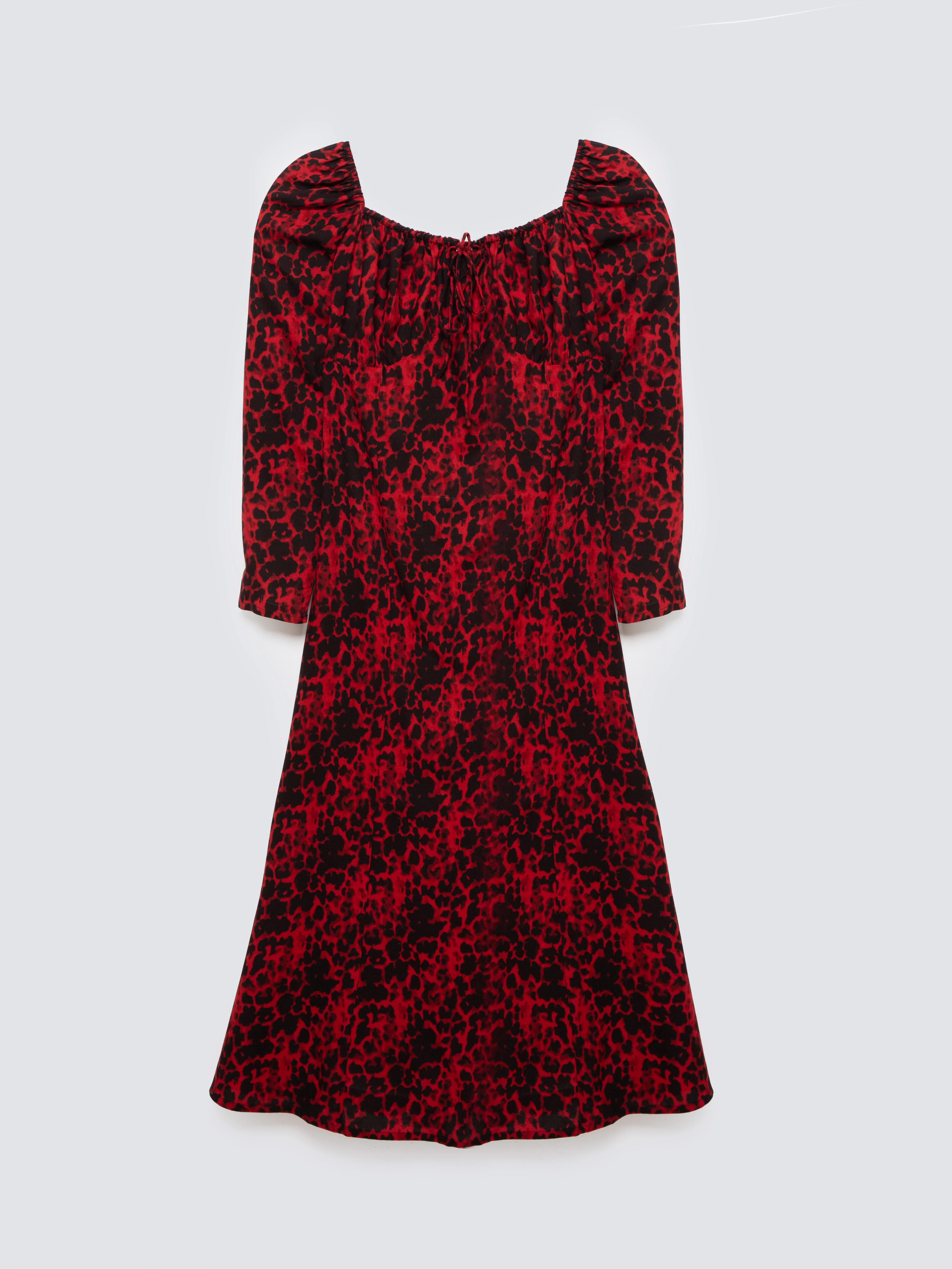 Sukienka damska midi z wiskozy z nadrukiem czerwono-czarna Kiara 603