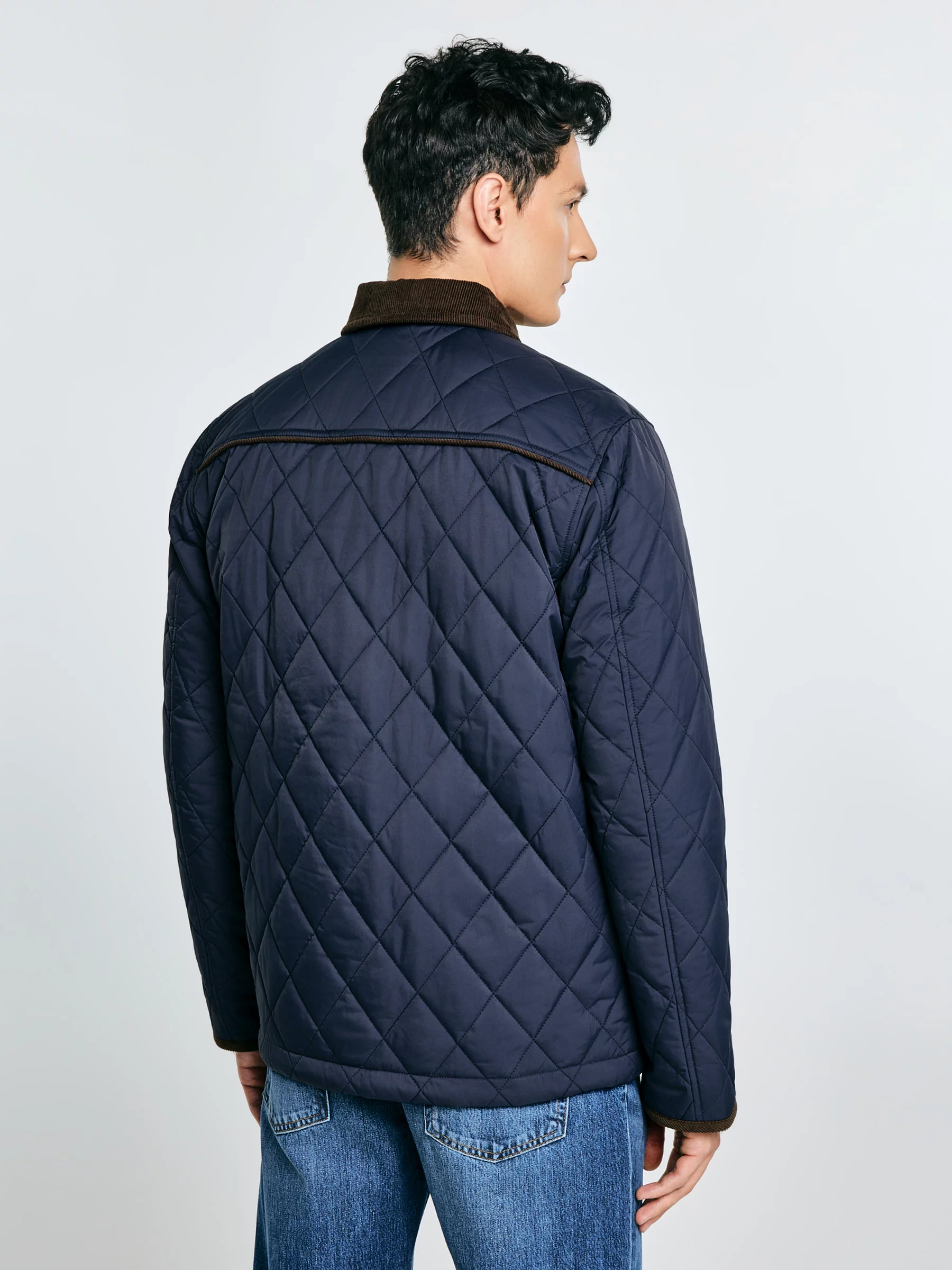 Kurtka męska pikowana ze sztruksowym kołnierzem granatowa Antwan 403