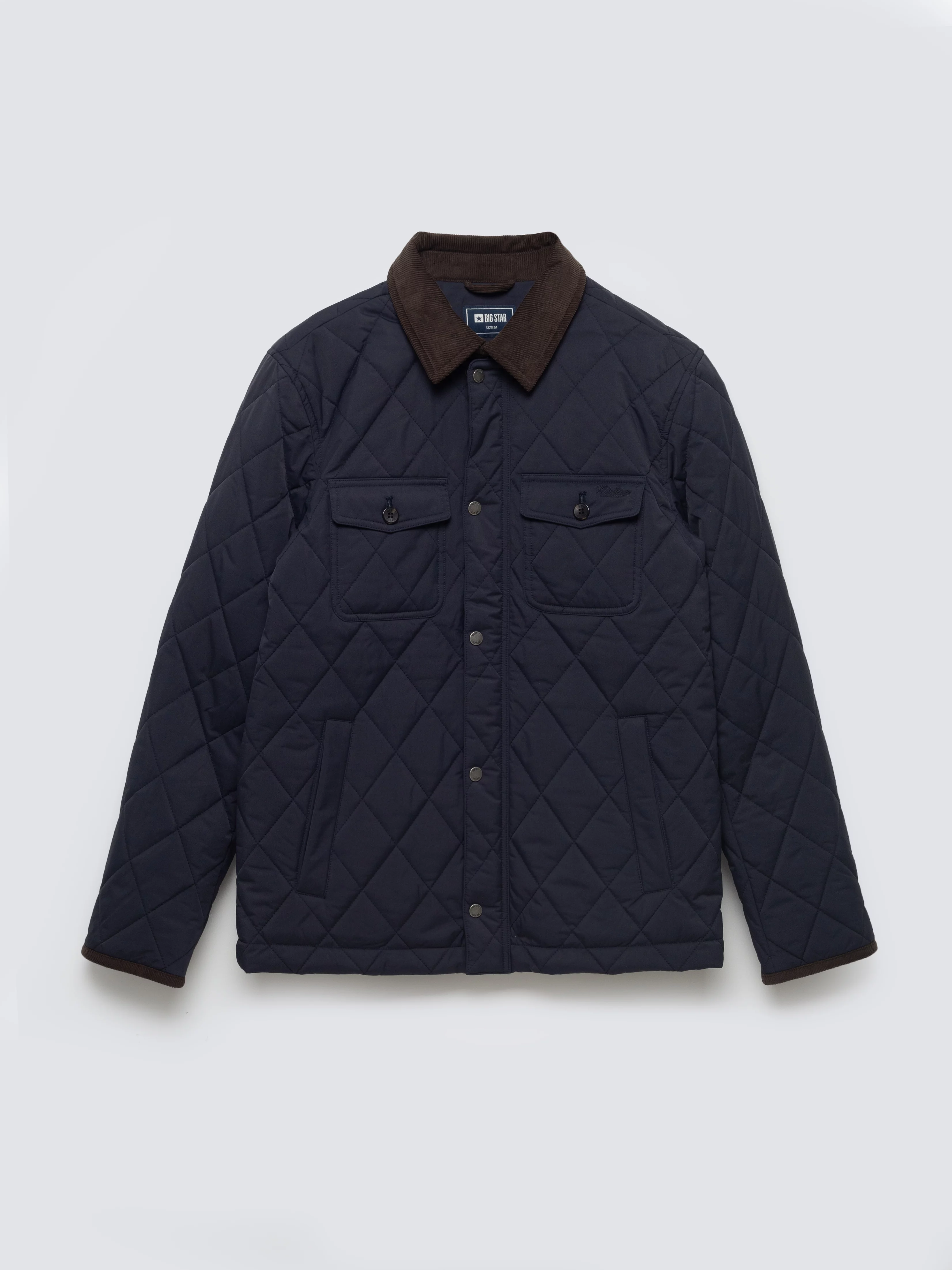 Kurtka męska pikowana ze sztruksowym kołnierzem granatowa Antwan 403