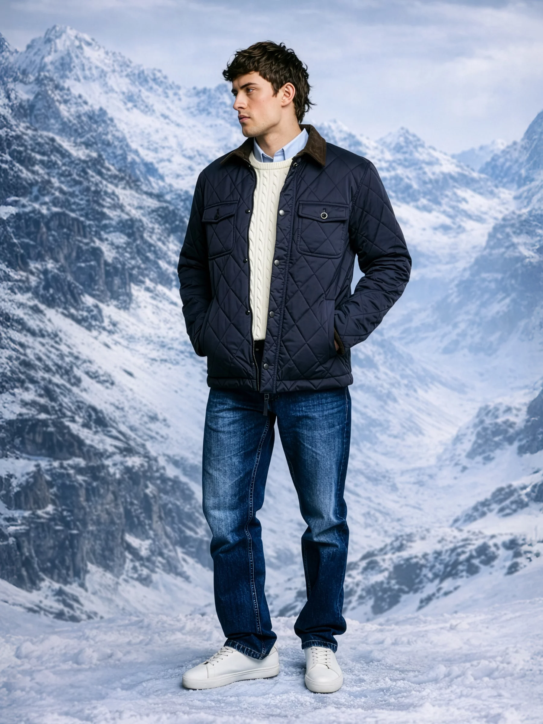 Kurtka męska pikowana ze sztruksowym kołnierzem granatowa Antwan 403