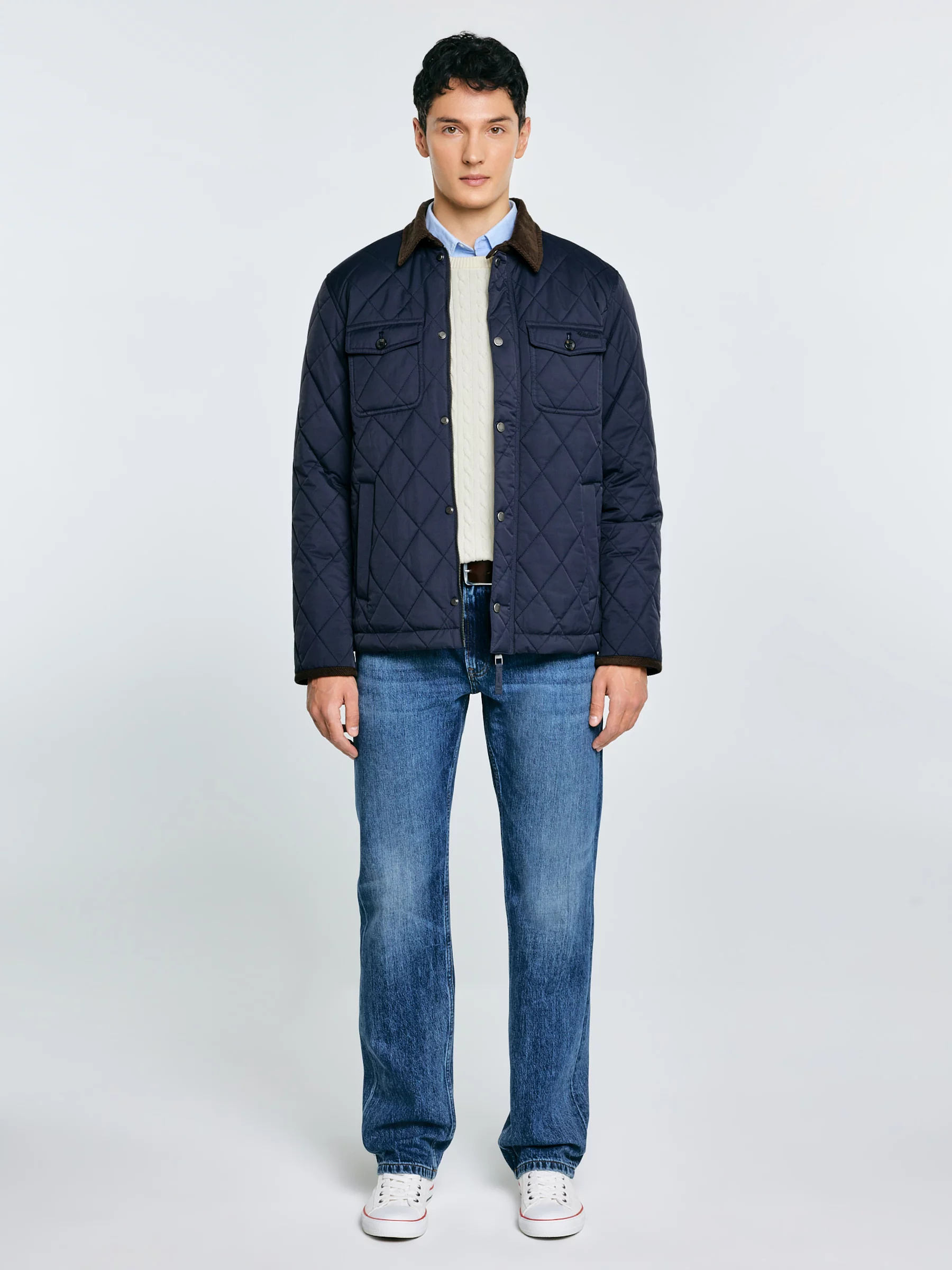 Kurtka męska pikowana ze sztruksowym kołnierzem granatowa Antwan 403