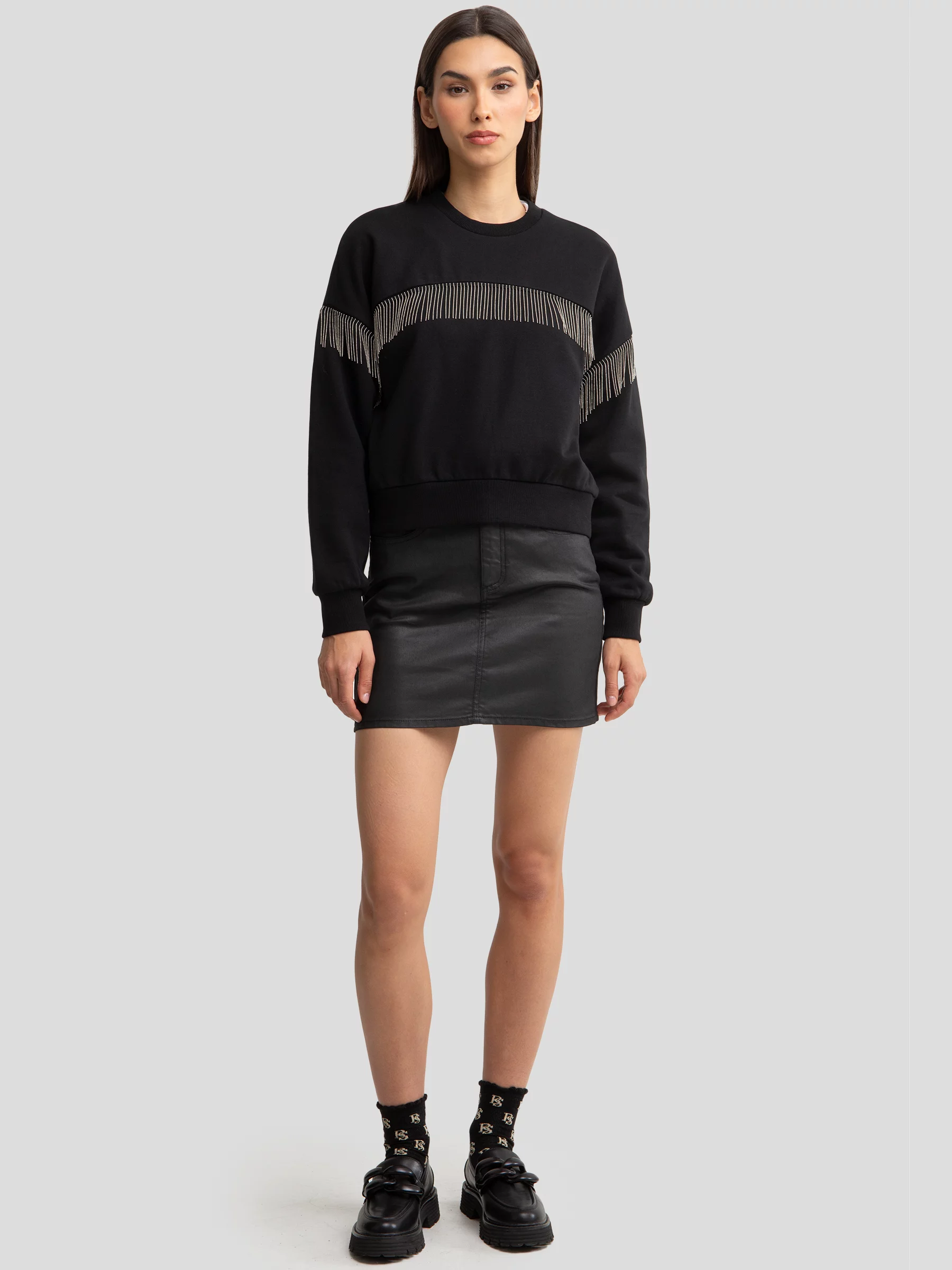 Spódnica damska jeansowa woskowana mini czarna Margaret 924