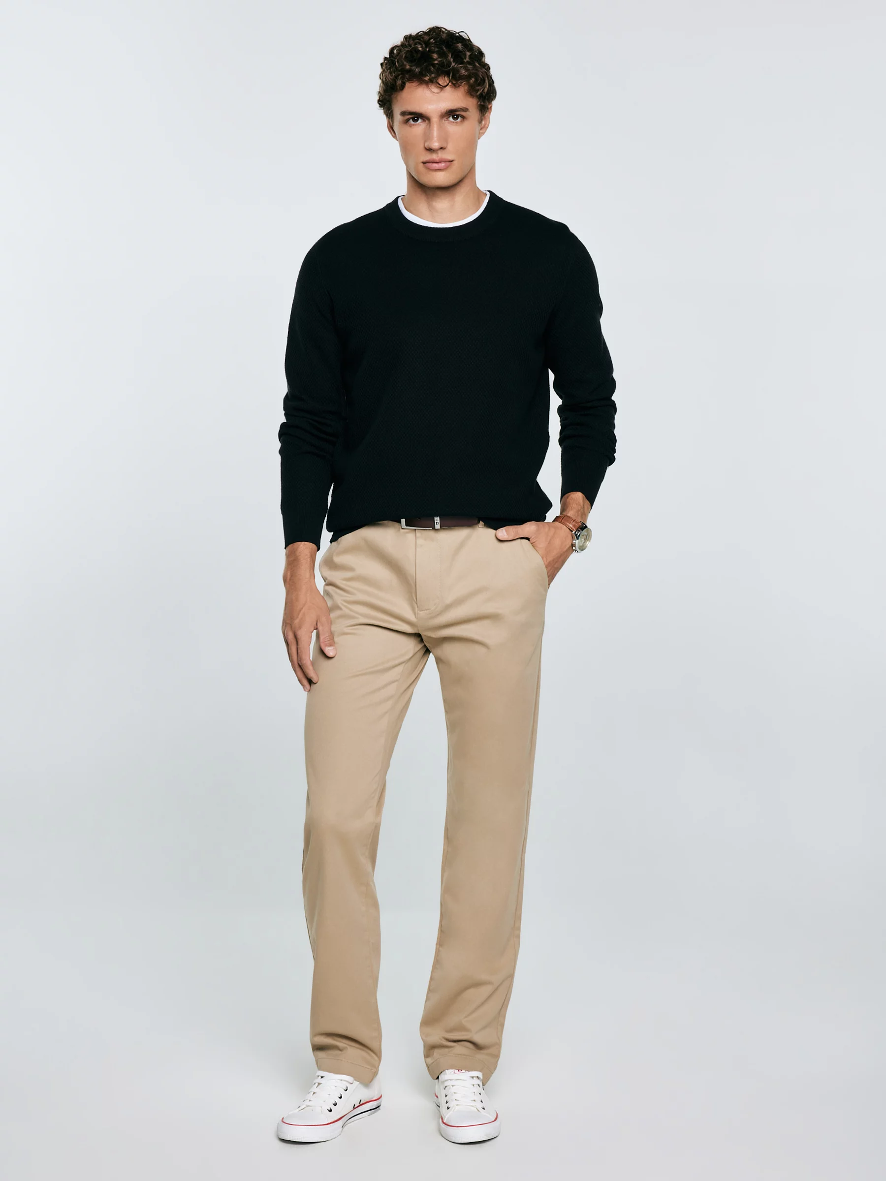 Sweter męski o teksturalnym splocie bawełniany czarny Reylon 906