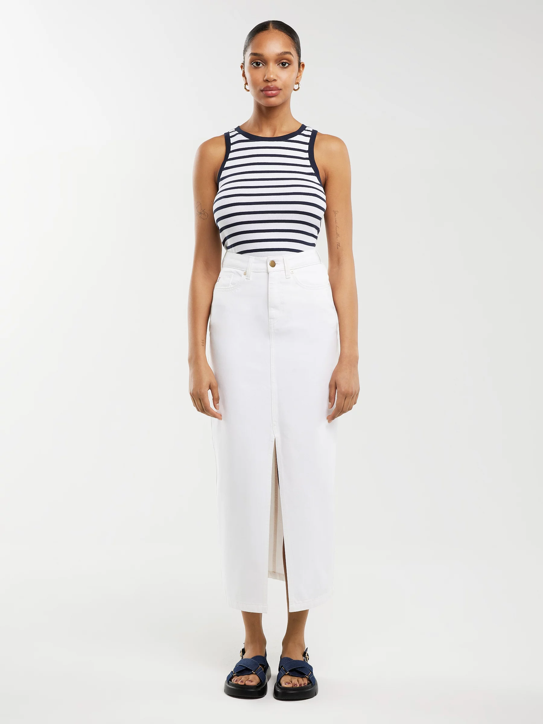 Spódnica damska midi jeansowa biała Tori 100