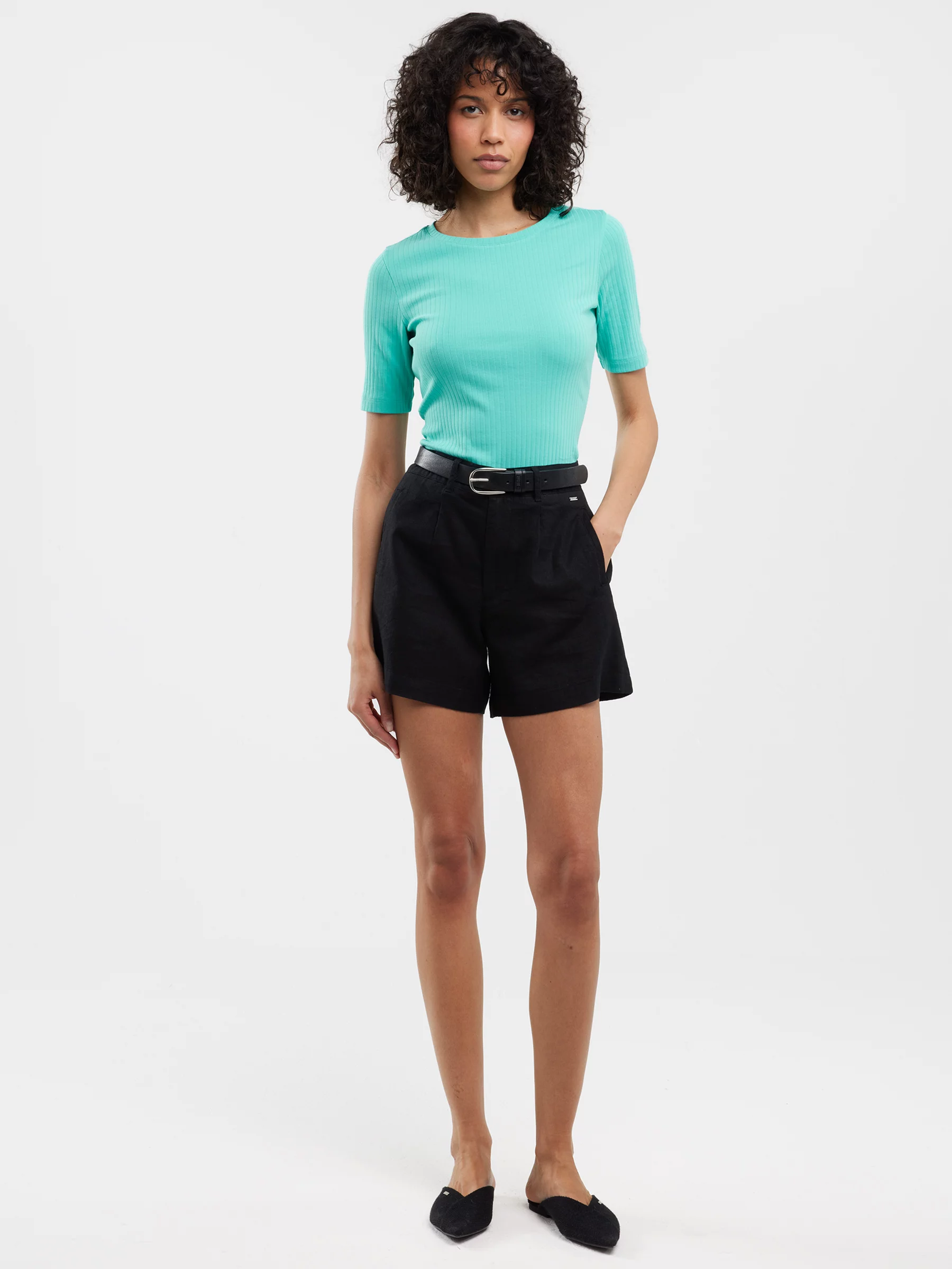 Szorty damskie lniane czarne Kaley 906