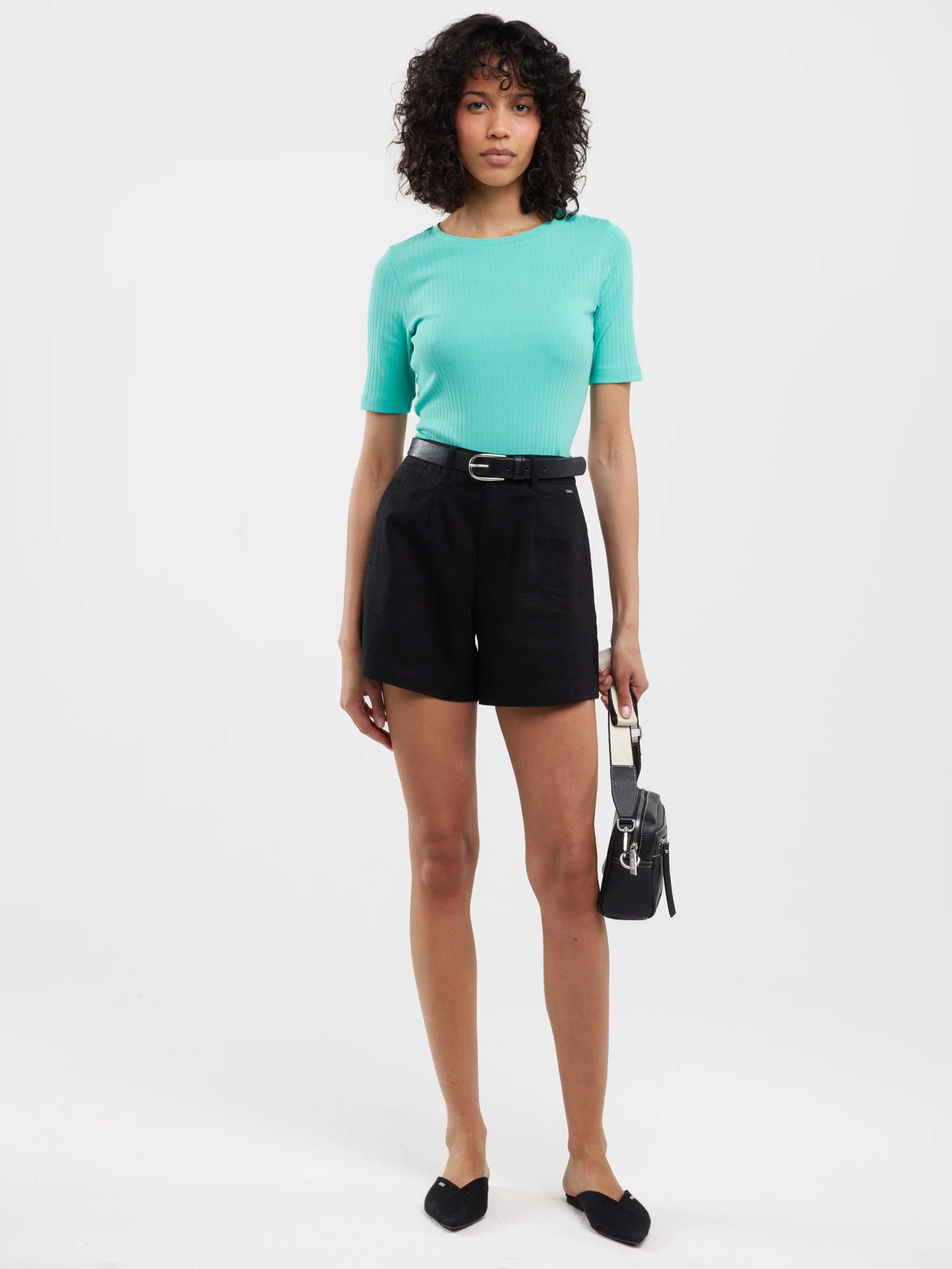 Szorty damskie lniane czarne Kaley 906