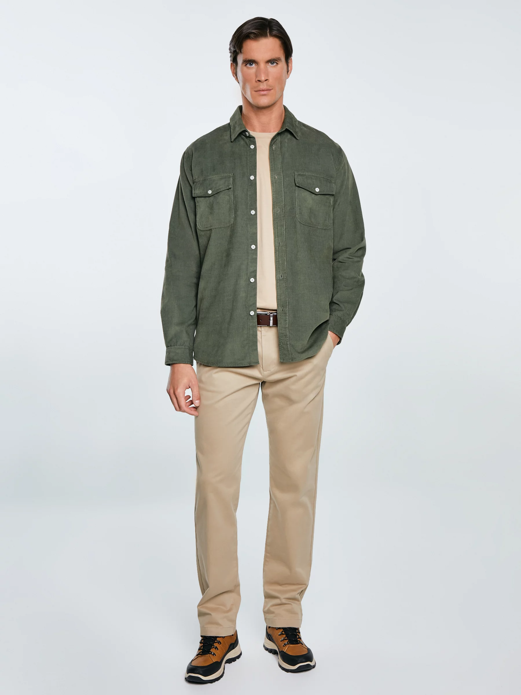 Koszula męska z drobnego sztruksu khaki Cordwis 303