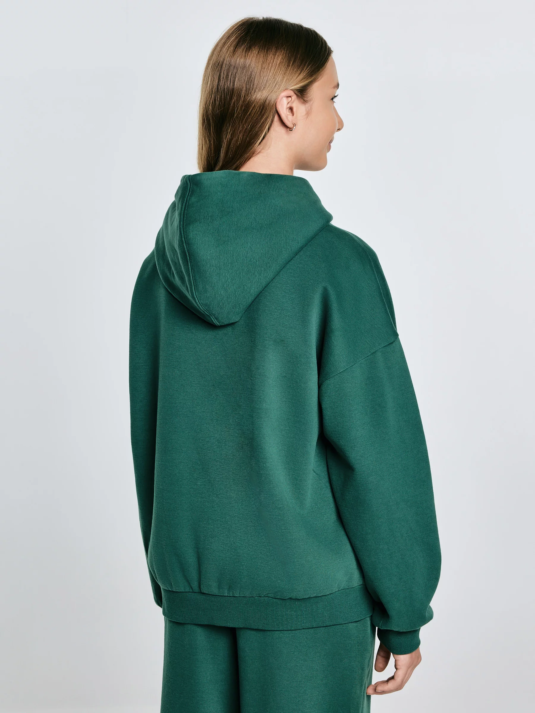 Bluza dziewczęca z kapturem z nadrukiem zielona Rubilia 304