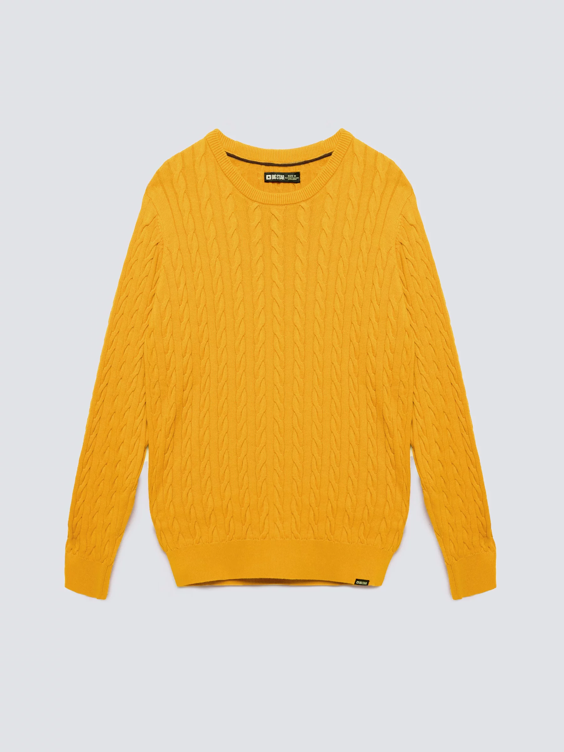 Sweter męski ze splotem warkoczowym żołty Amaris 201