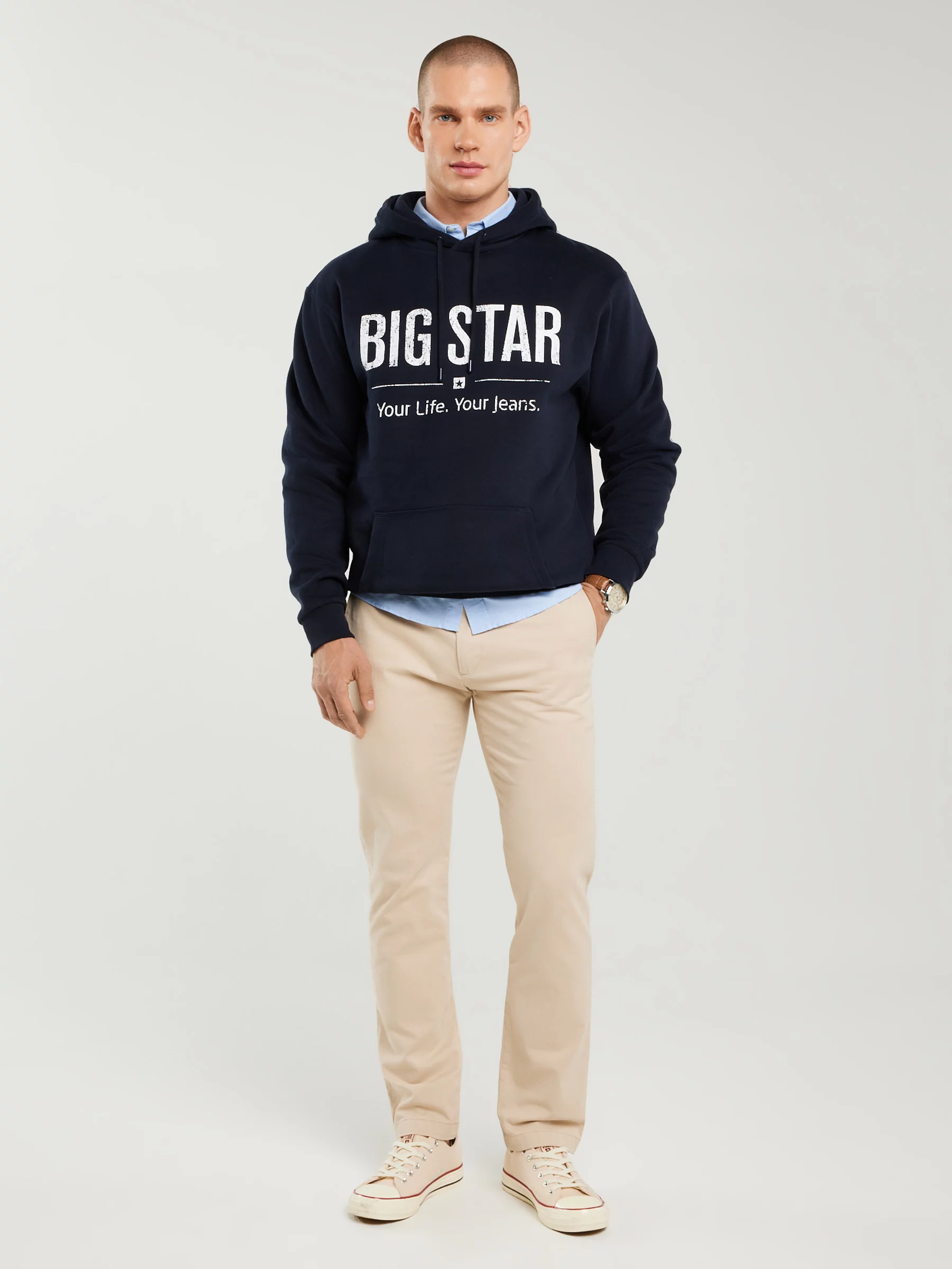 Bluza męska z kapturem z logo BIG STAR granatowa Ashlyno 403