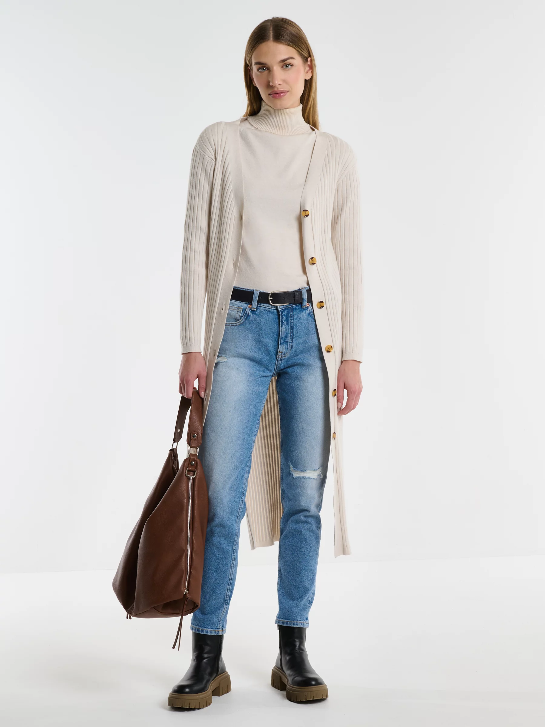 Kardigan damski długi kremowy Neka 102