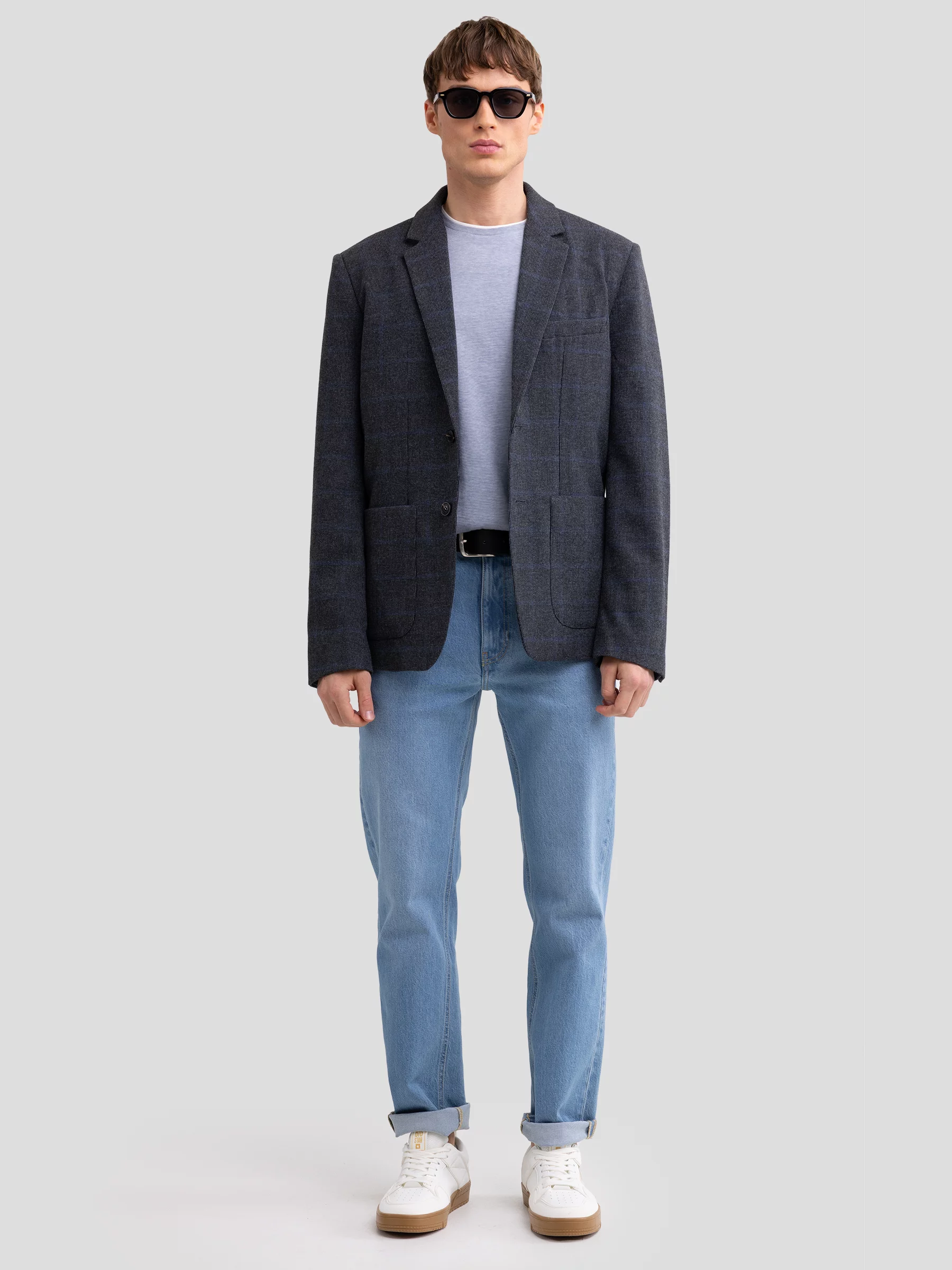 Marynarka męska w kratę z dodatkiem wełny szara Joseef 902