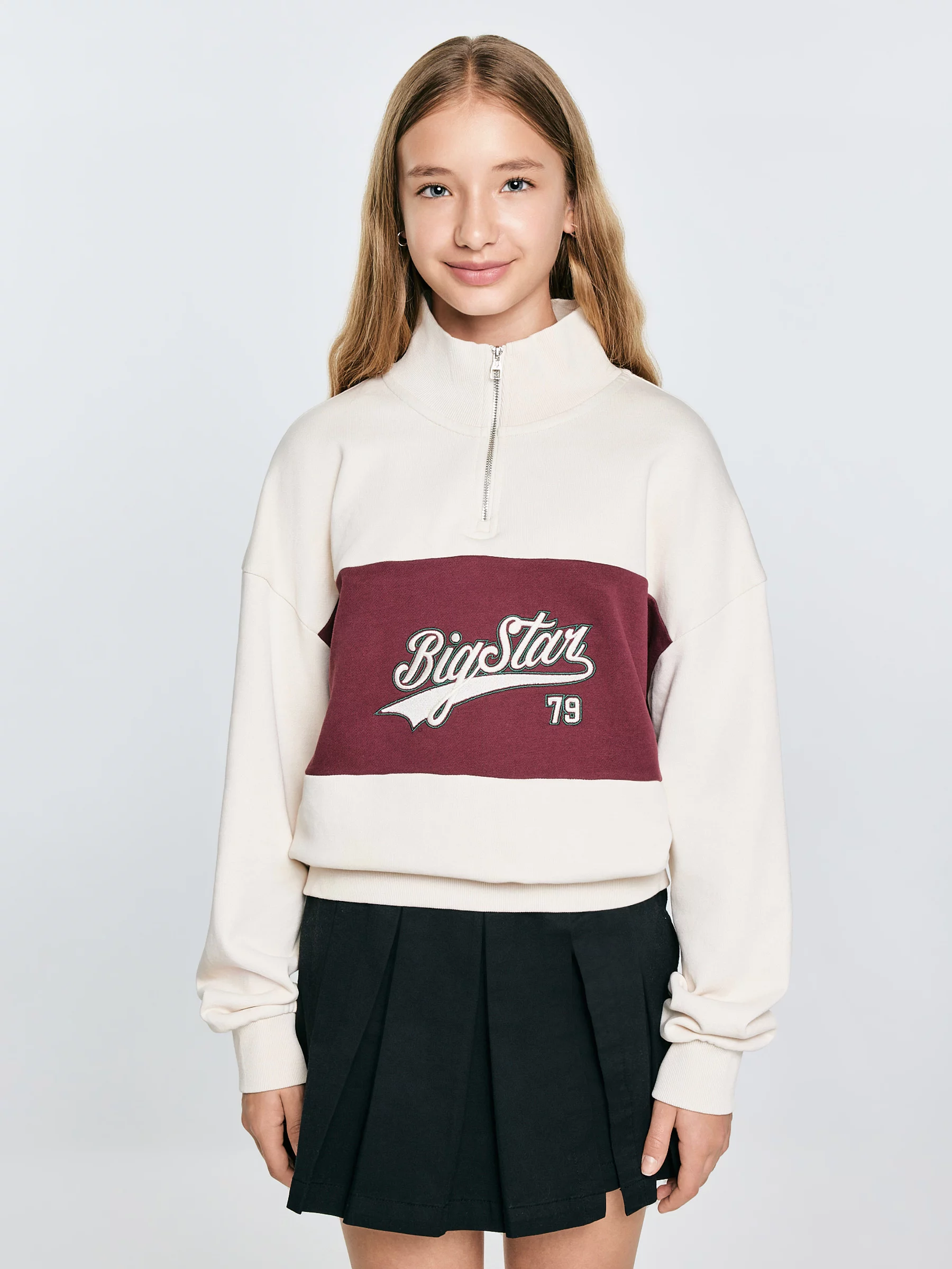 Bluza dziewczęca z krótkim zamkiem kremowa Rossalia 103