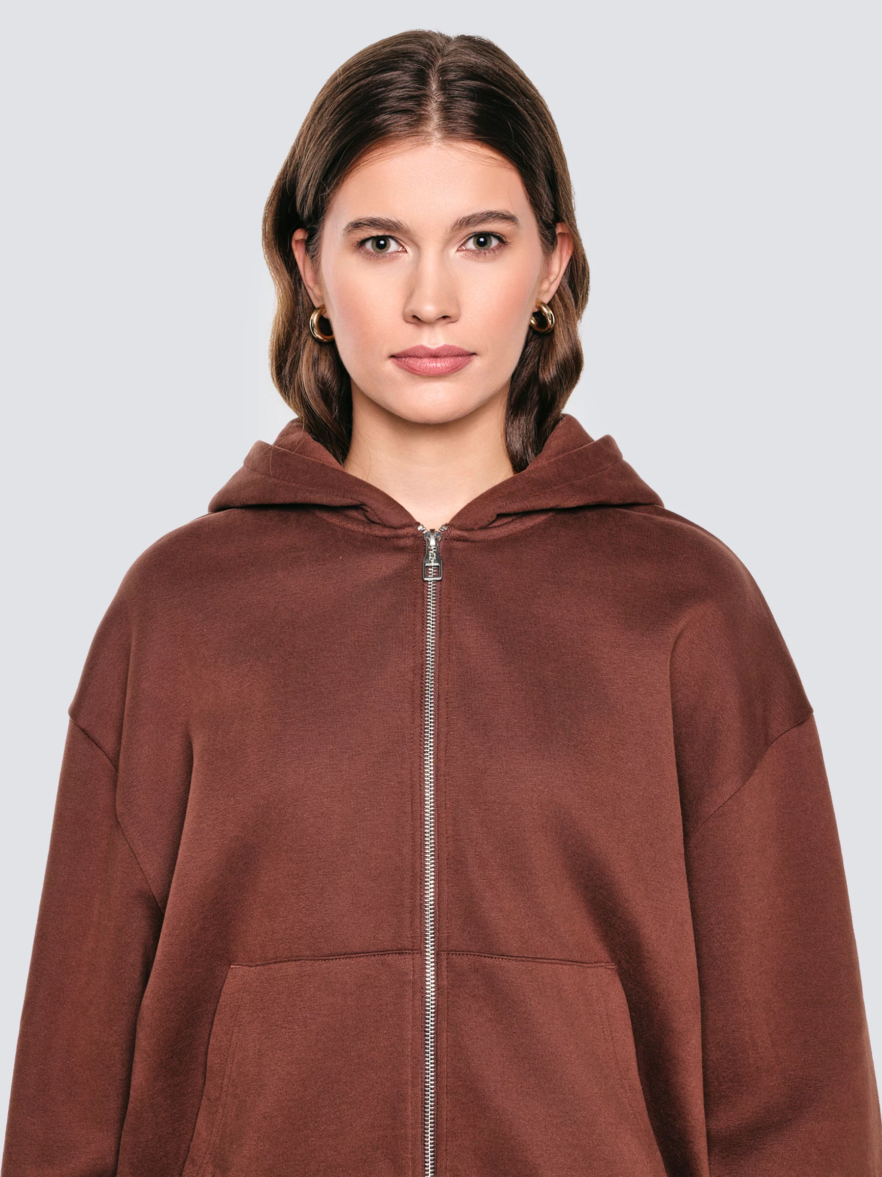 Bluza damska rozpinana z kapturem brązowa Marta 804