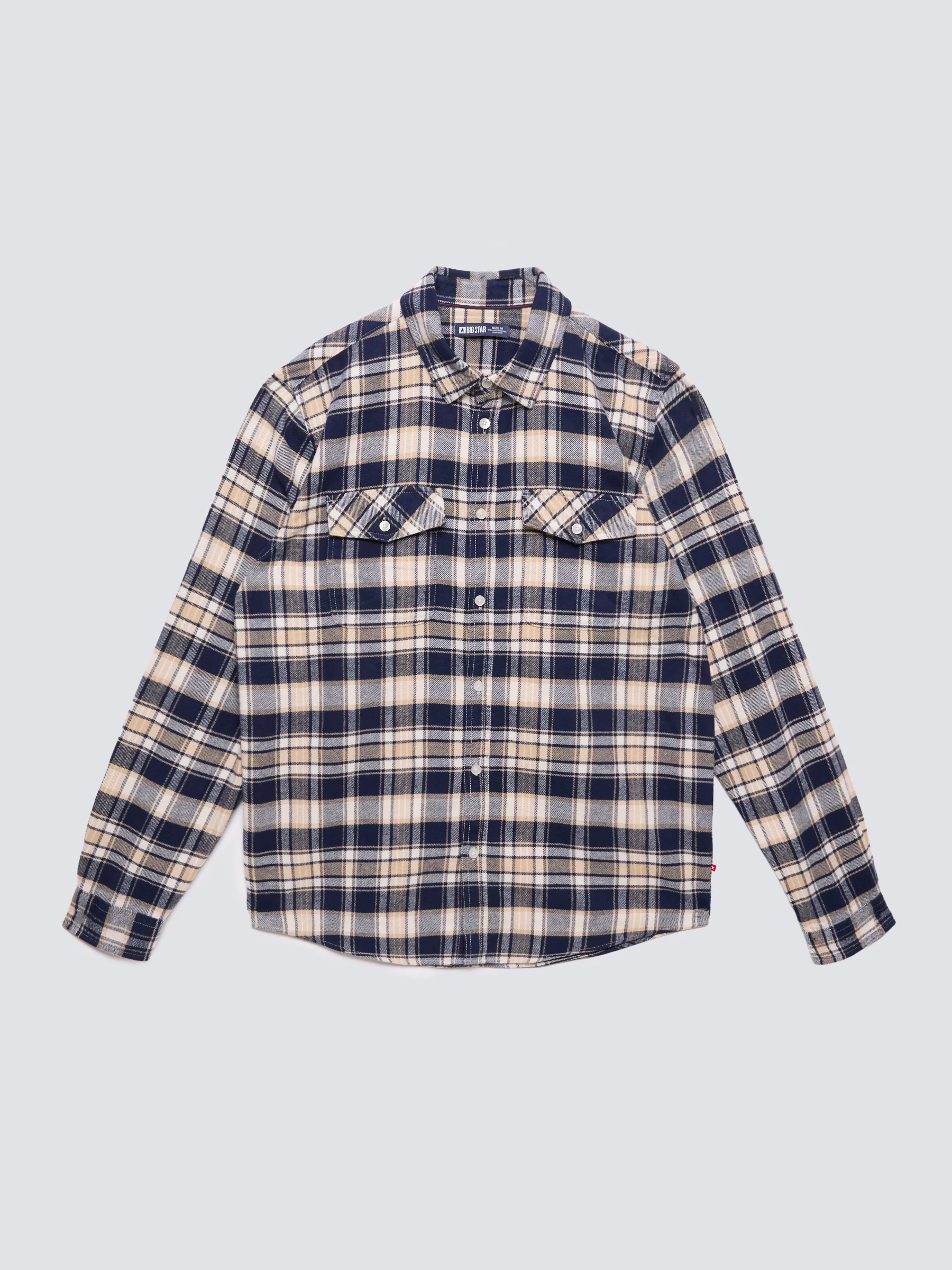 Koszula męska flanelowa w kratę beżowo-granatowa Kolisero 801