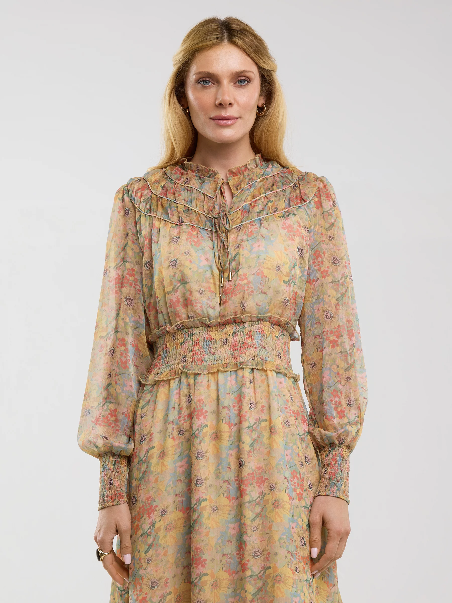 Sukienka damska midi szyfonowa z motywem kwiatowym Adare 300