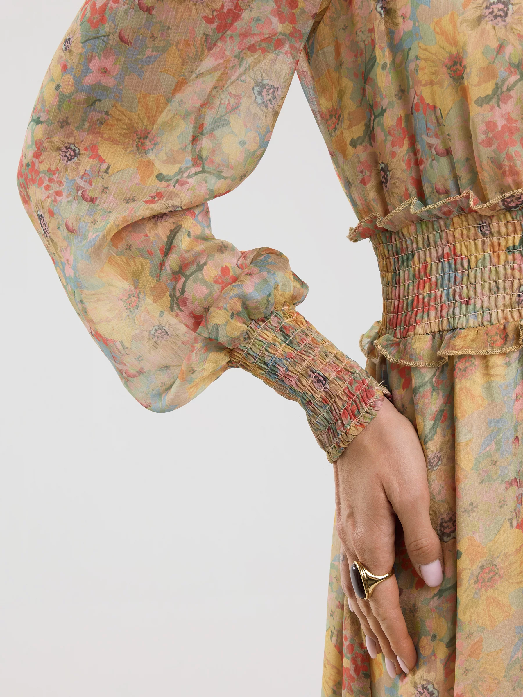 Sukienka damska midi szyfonowa z motywem kwiatowym Adare 300