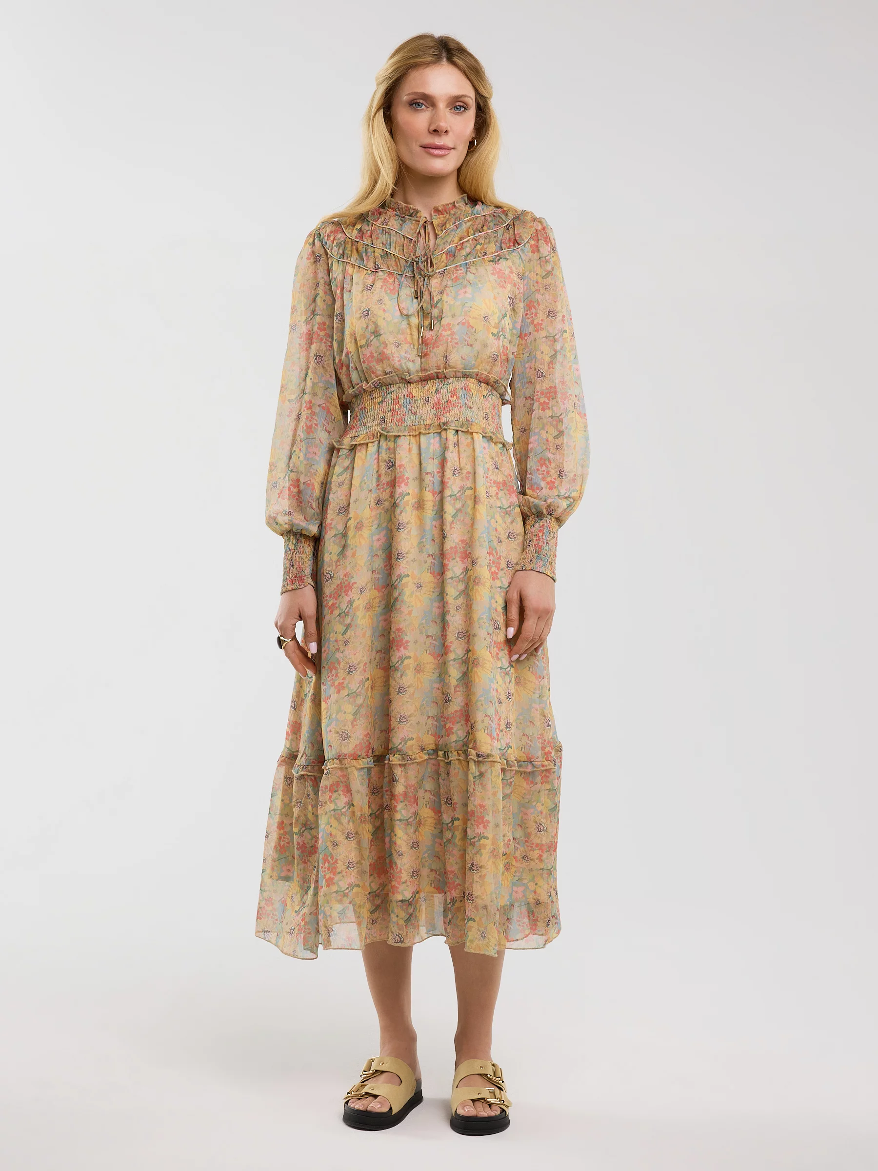 Sukienka damska midi szyfonowa z motywem kwiatowym Adare 300