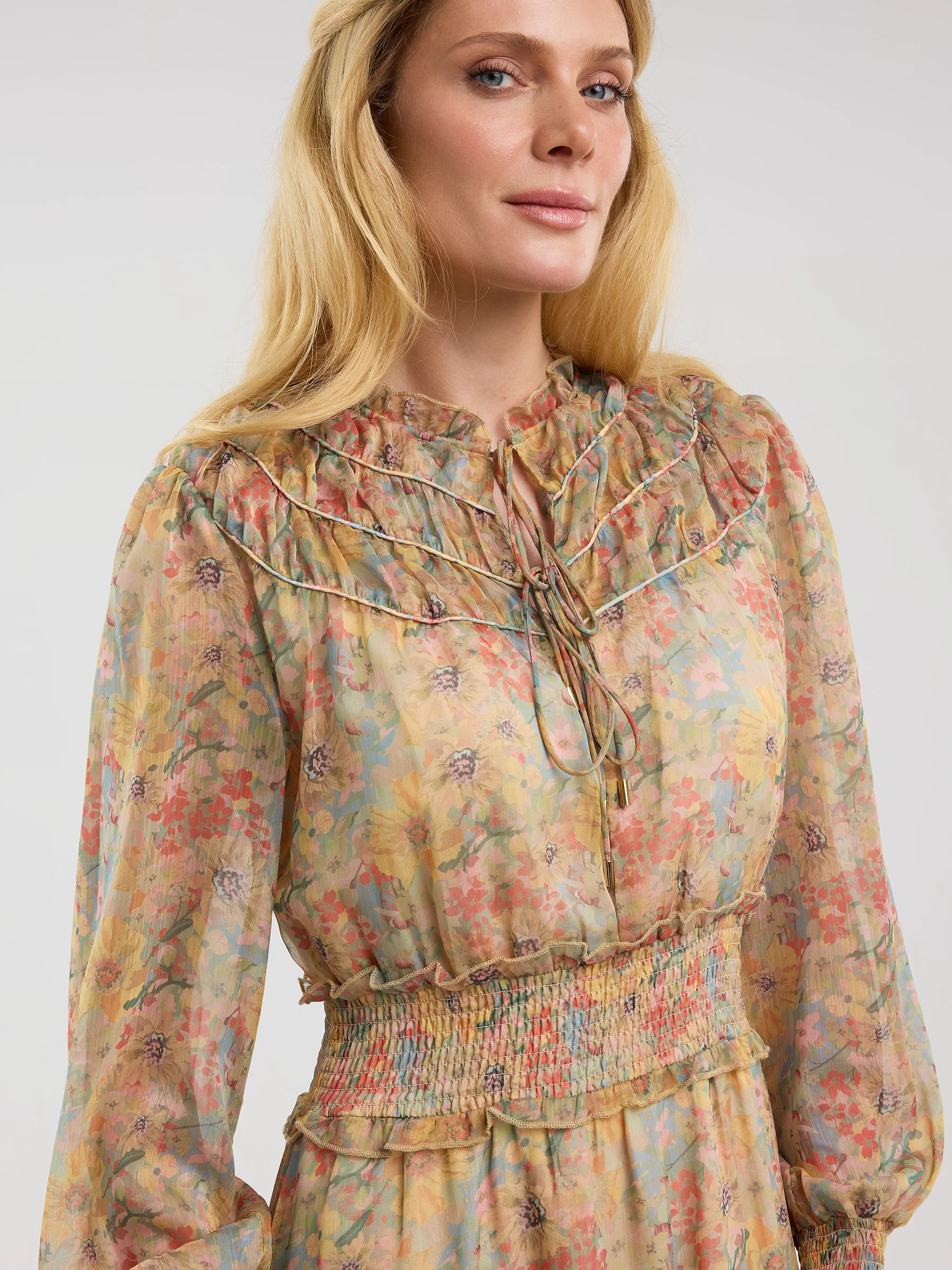 Sukienka damska midi szyfonowa z motywem kwiatowym Adare 300