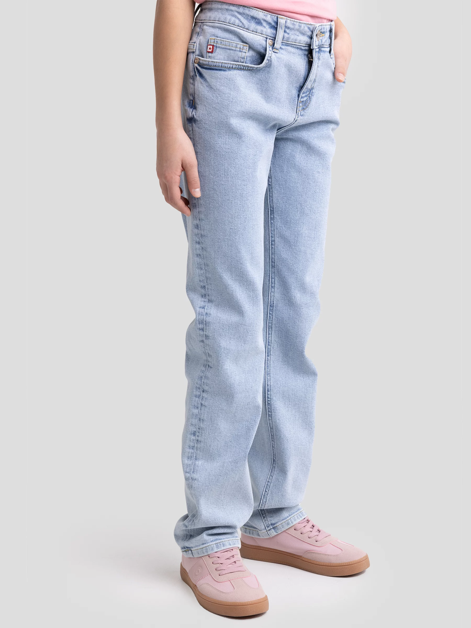 Jeansy dziewczęce z prostą nogawką jasnoniebieskie Lola 213