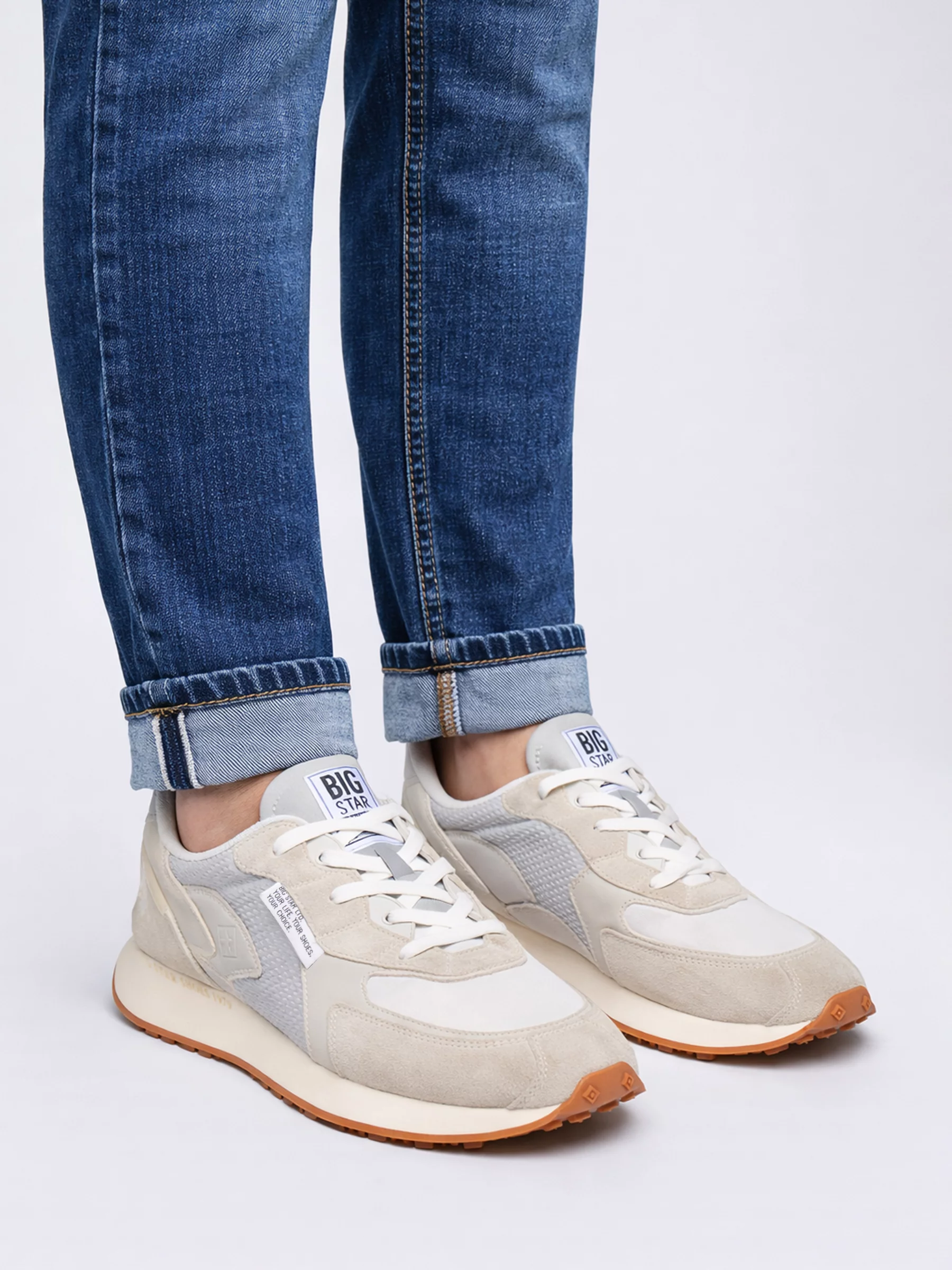 Sneakersy męskie ze skóry naturalnej szare RR174374 902