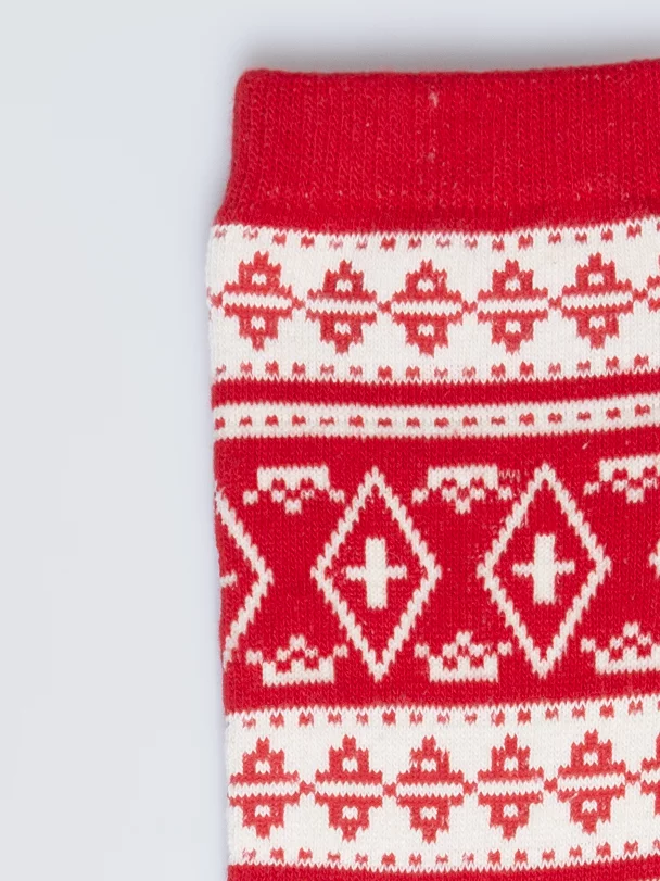 Skarpety damskie długie ze wzorem skandynawskim czerwone Nordisa 603