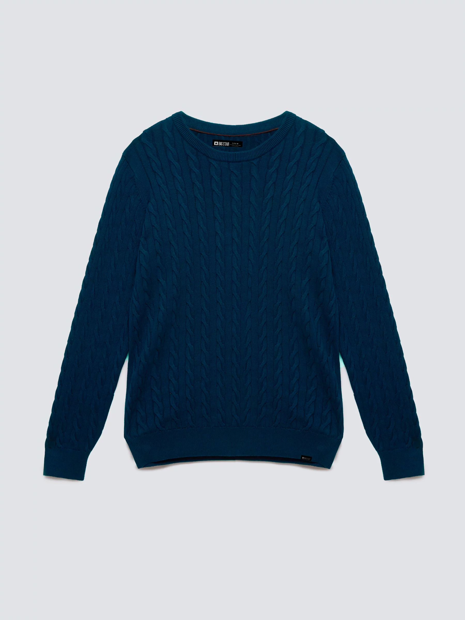 Sweter męski ze splotem warkoczowym granatowy Amaris 403