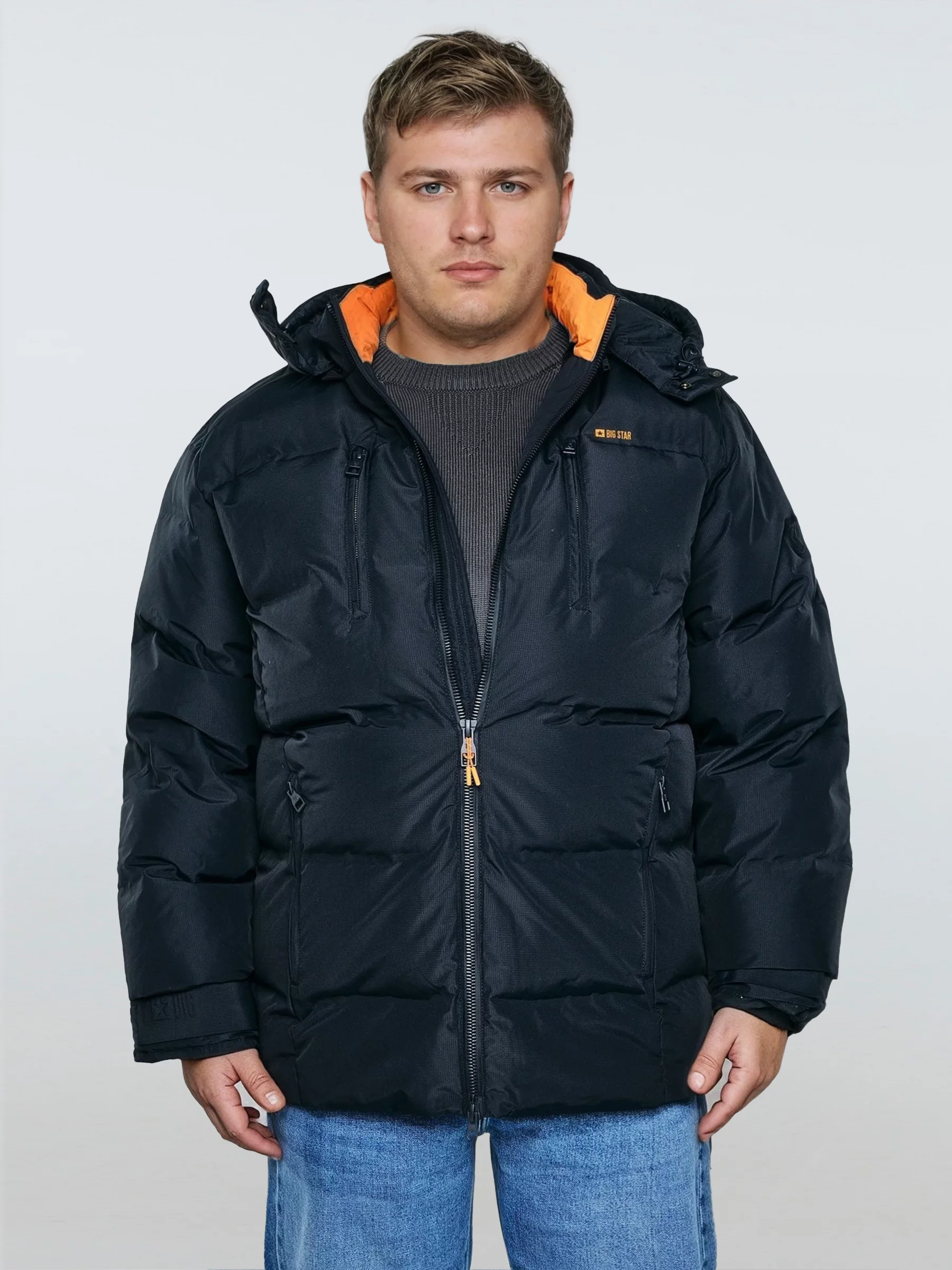 Kurtka męska puchowa z naturalnym wypełnieniem z kapturem granatowa Eurico 404