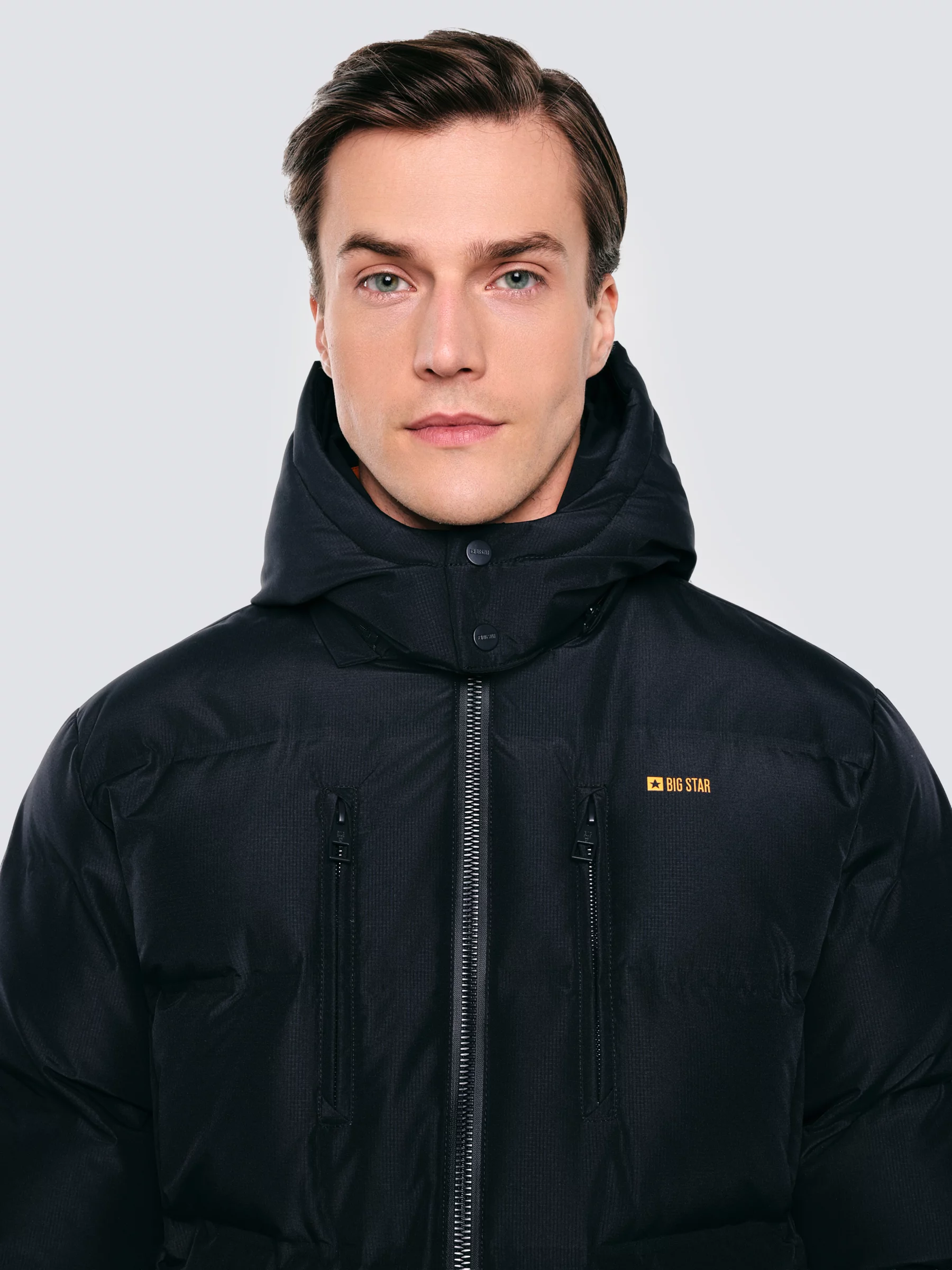 Kurtka męska puchowa z naturalnym wypełnieniem z kapturem granatowa Eurico 404