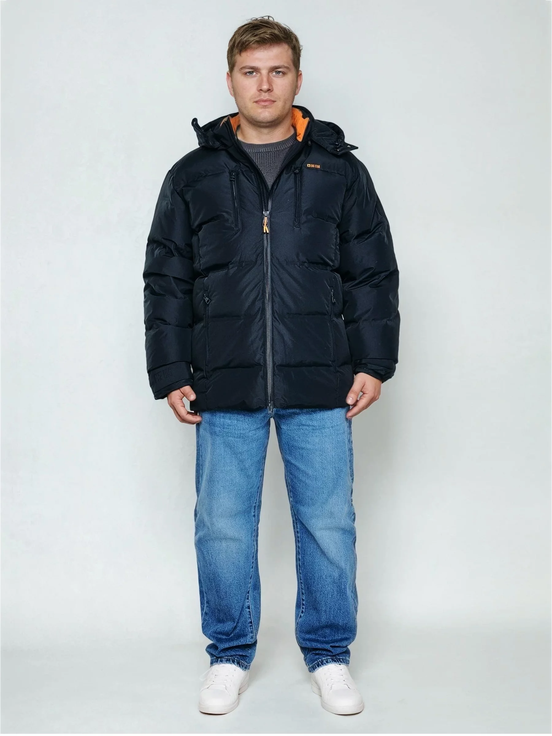 Kurtka męska puchowa z naturalnym wypełnieniem z kapturem granatowa Eurico 404