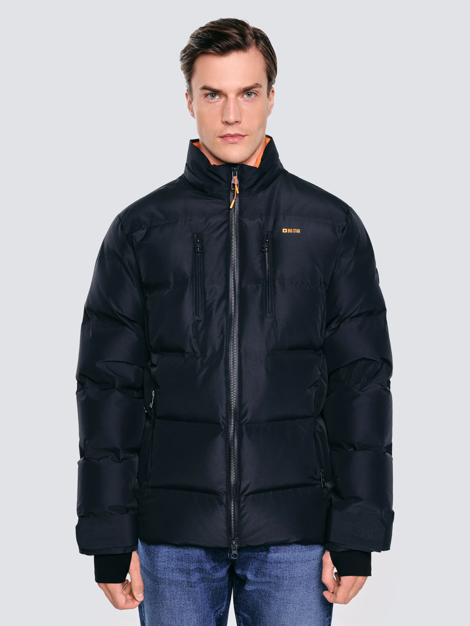 Kurtka męska puchowa z naturalnym wypełnieniem z kapturem granatowa Eurico 404