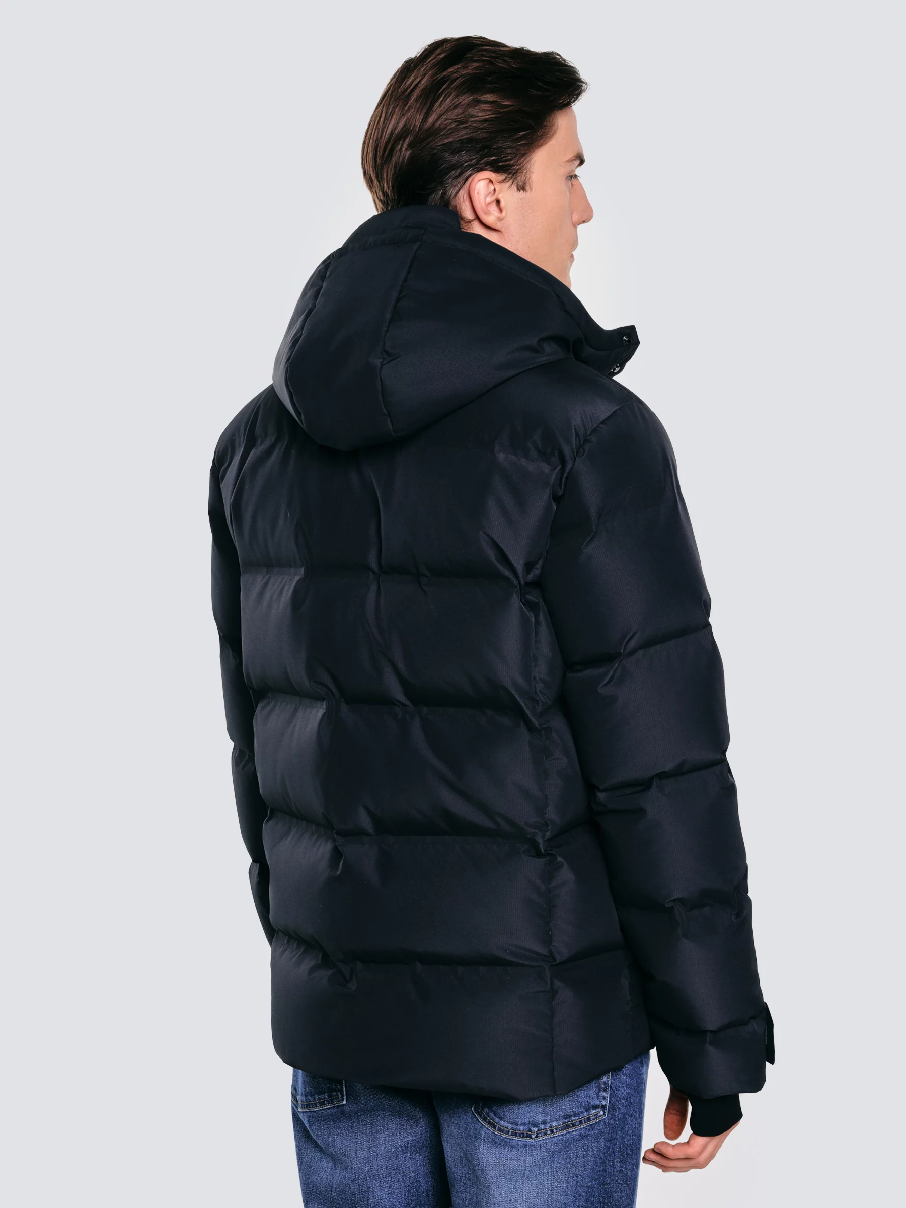 Kurtka męska puchowa z naturalnym wypełnieniem z kapturem granatowa Eurico 404