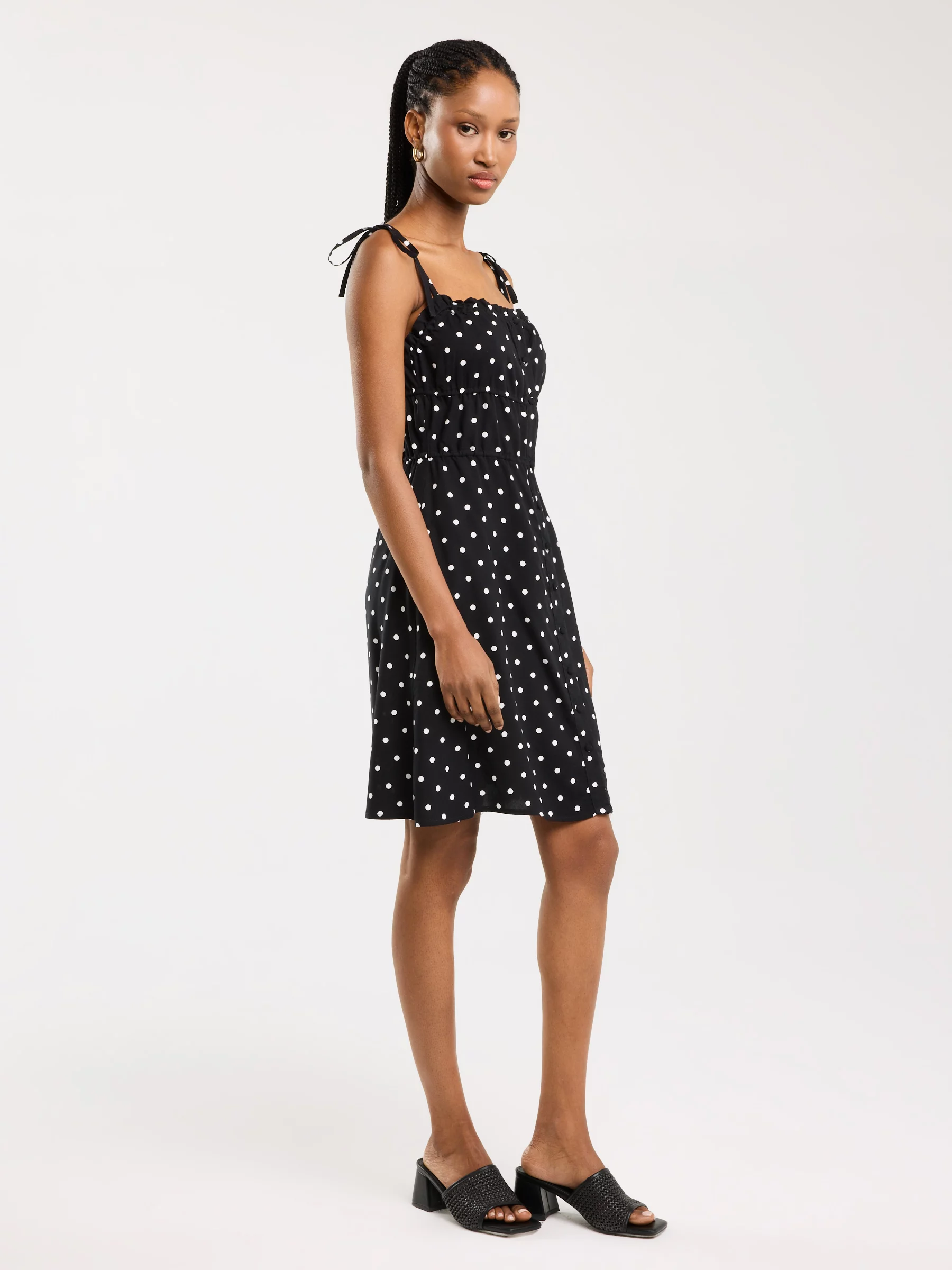 Sukienka damska mini z wiskozy w kropki czarna Casie 906