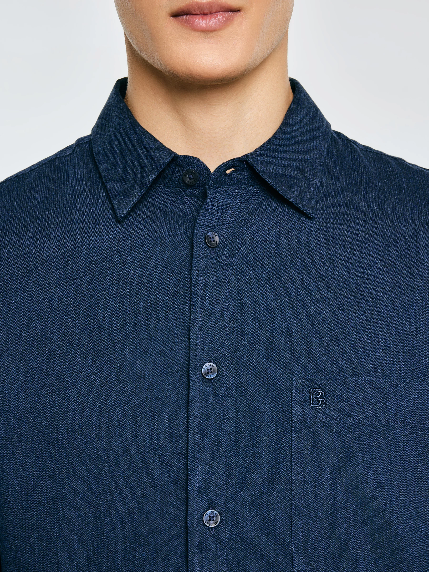 Koszula męska w drobną jodełkę granatowa Grest 403