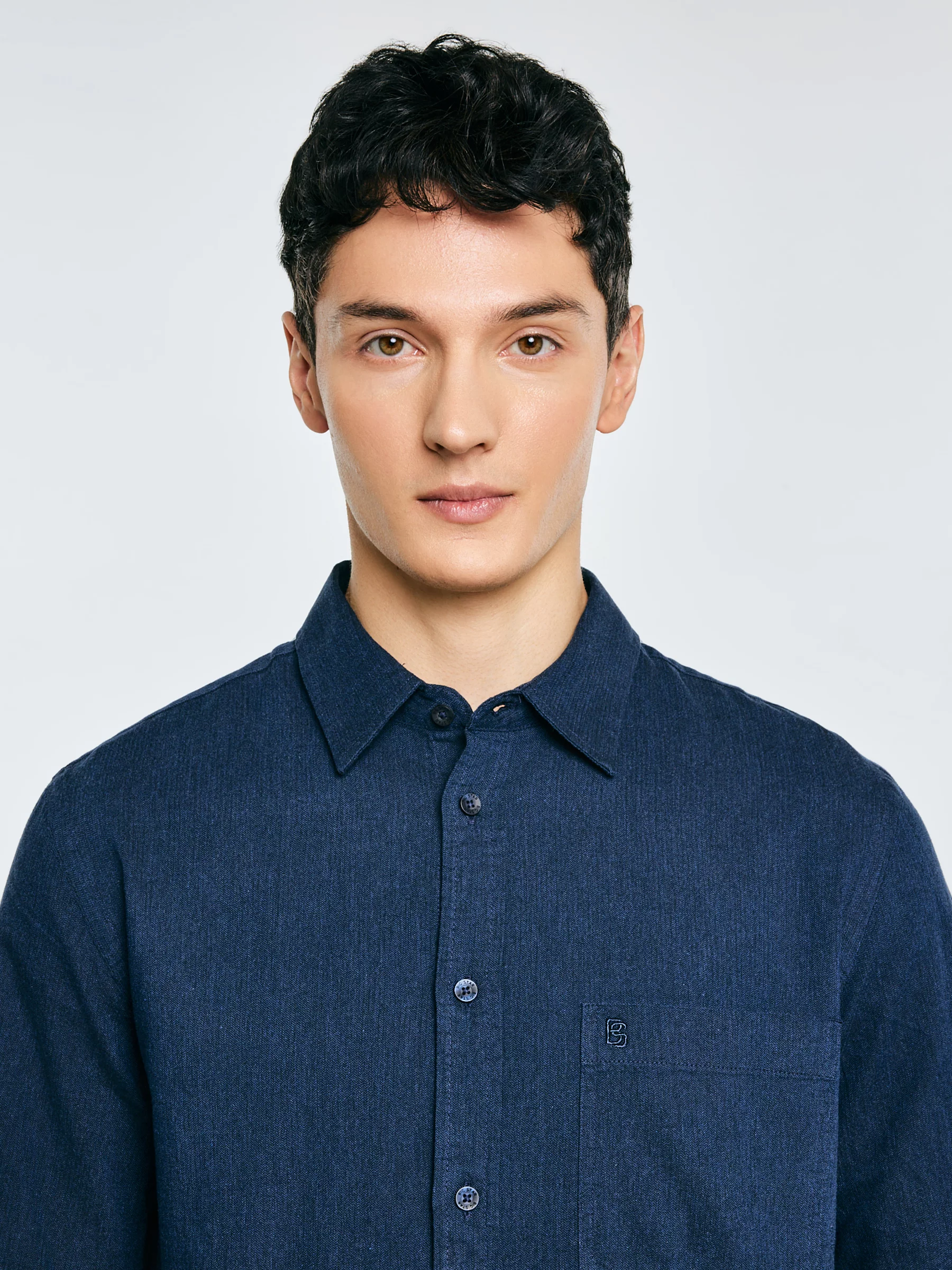 Koszula męska w drobną jodełkę granatowa Grest 403