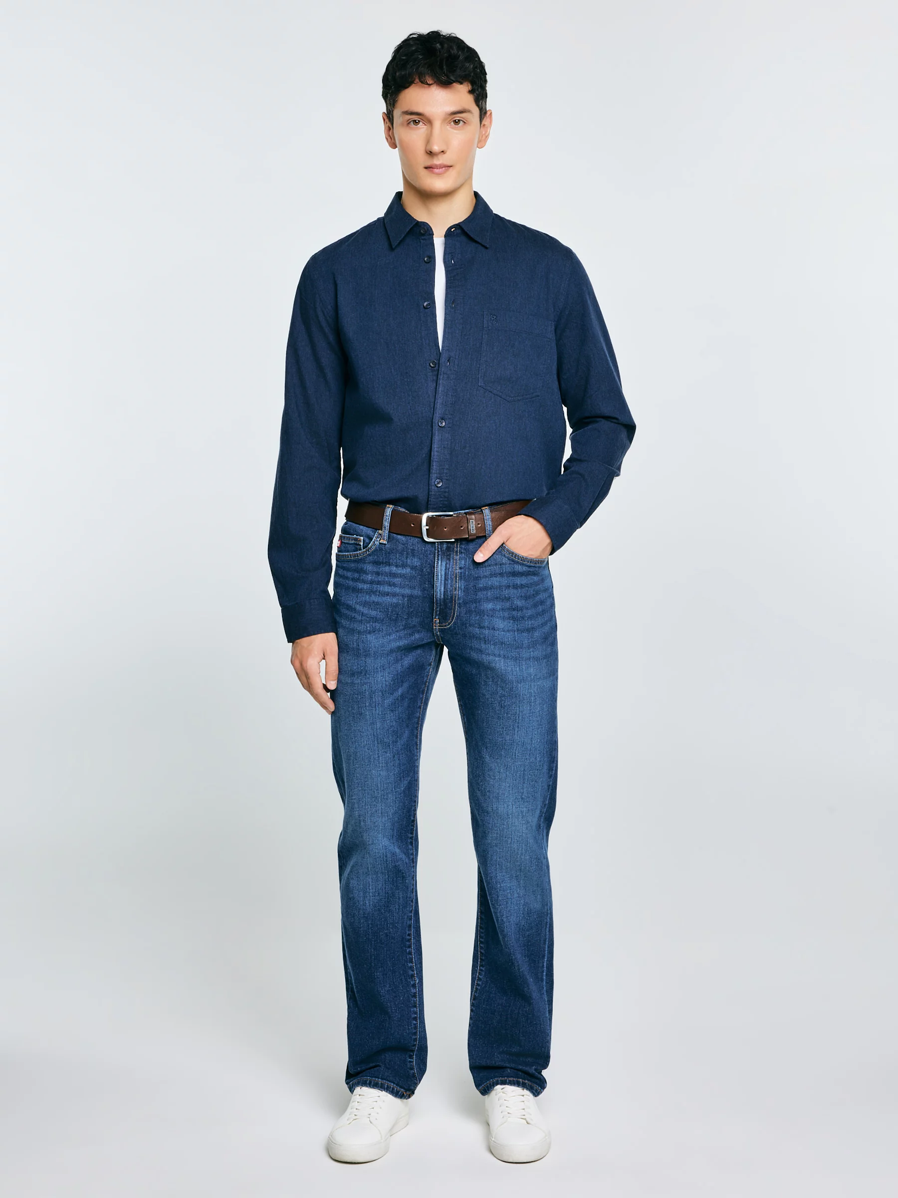 Koszula męska w drobną jodełkę granatowa Grest 403